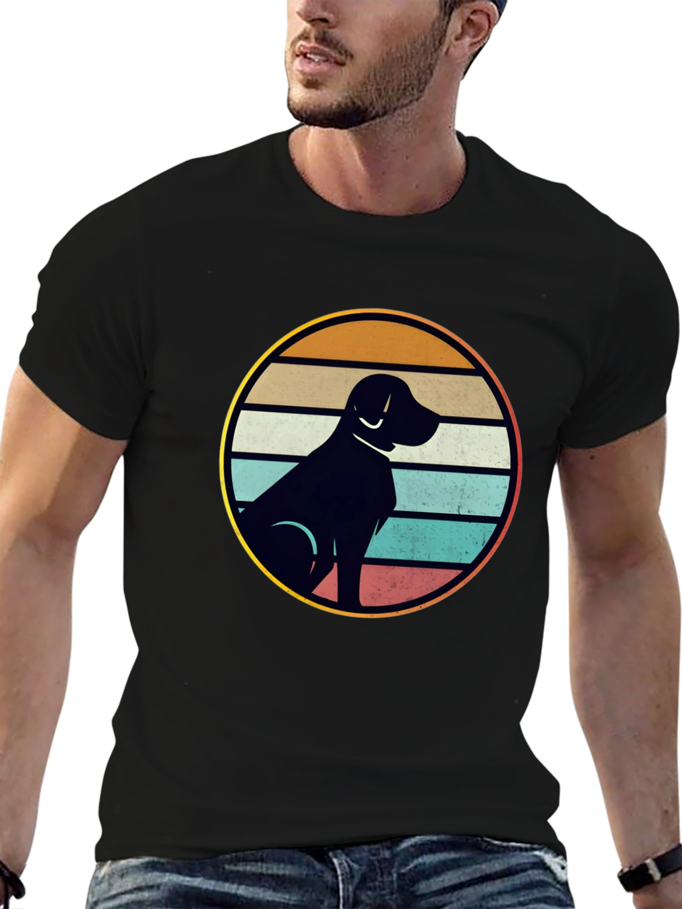 Black Retro Dog Silhouette T-Shirt view 6
