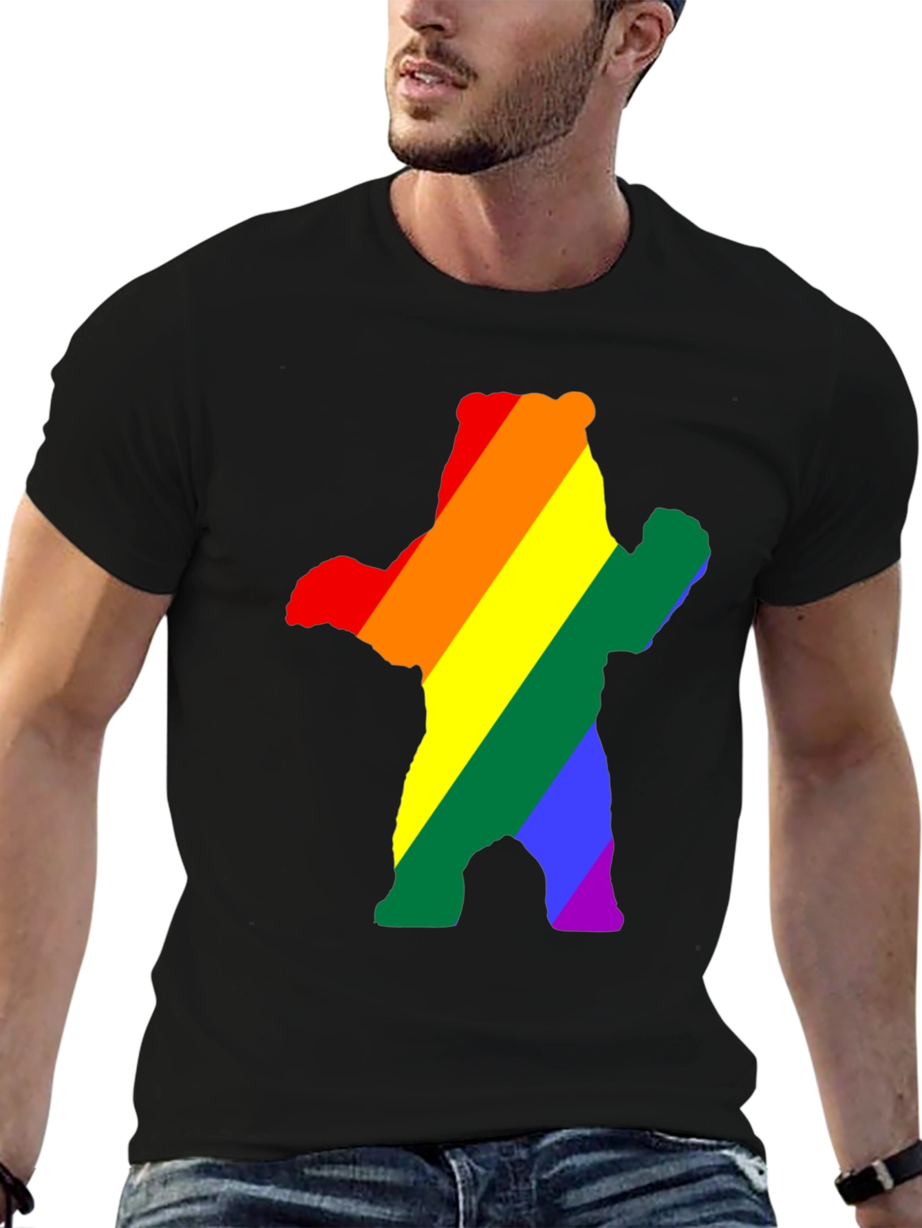Black Rainbow Bear Pride T-Shirt - Black Crew Neck Cotton Tee view 6