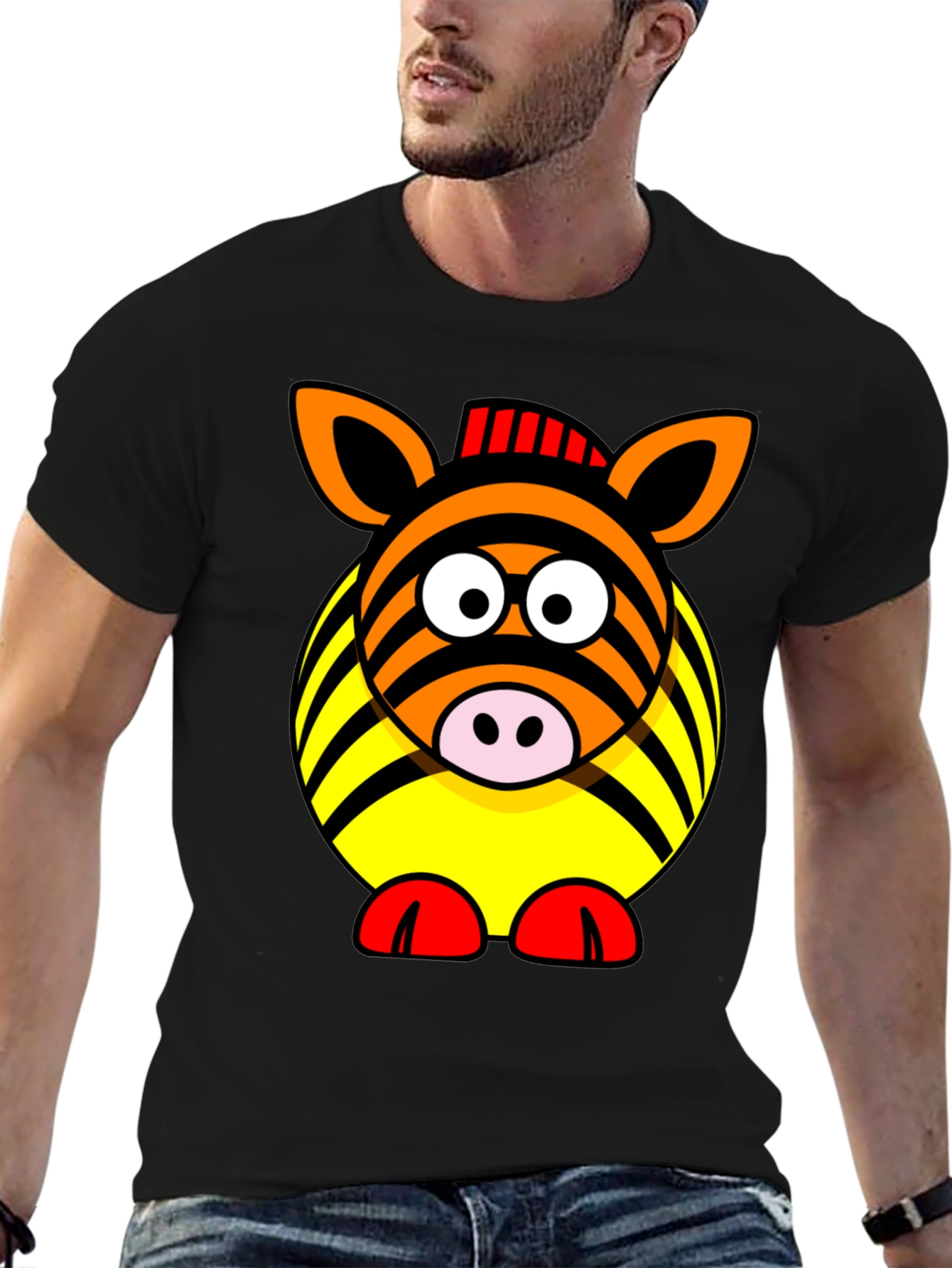 Black Zebra Cartoon Graphic Black T-Shirt view 6