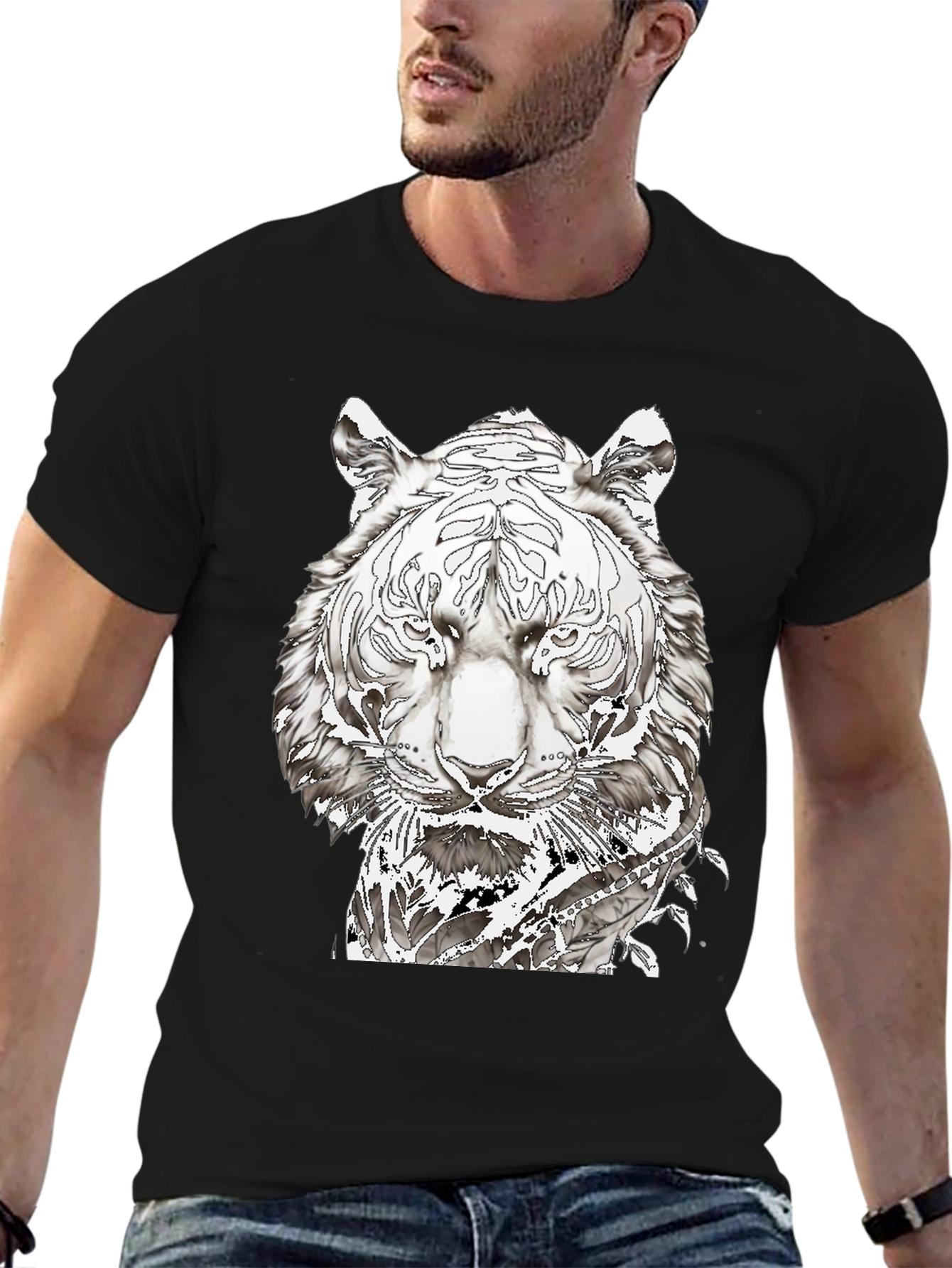 Black Black Tiger Graphic Print Tee view 6