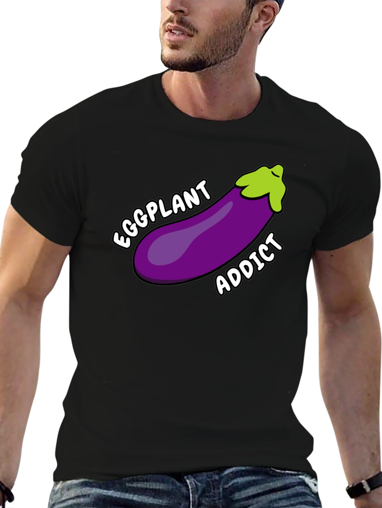 Black Eggplant Addict T-Shirt Funny Humor Graphic Tee view 6