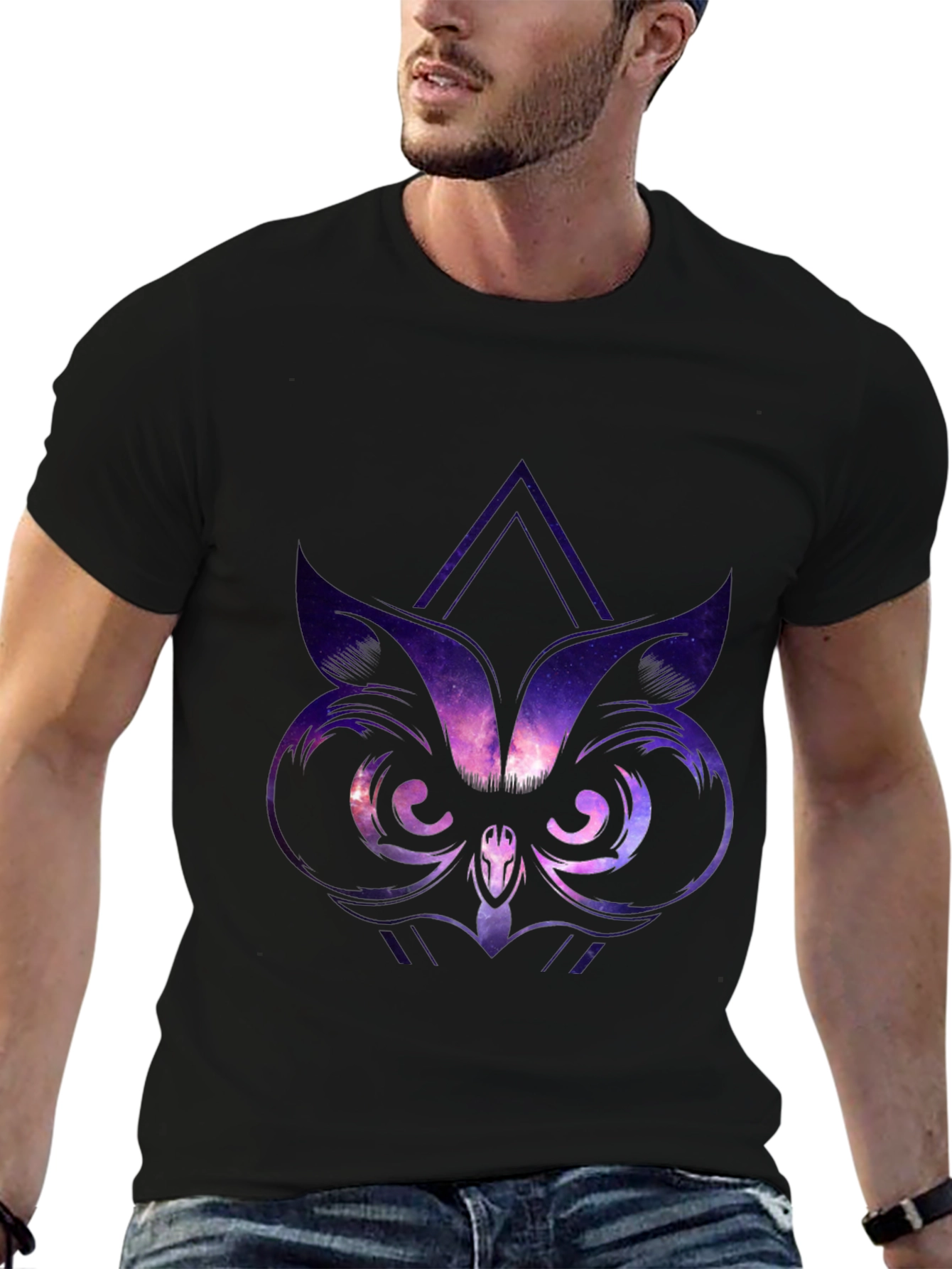 Black Galaxy Owl Graphic Tee - Black view 6