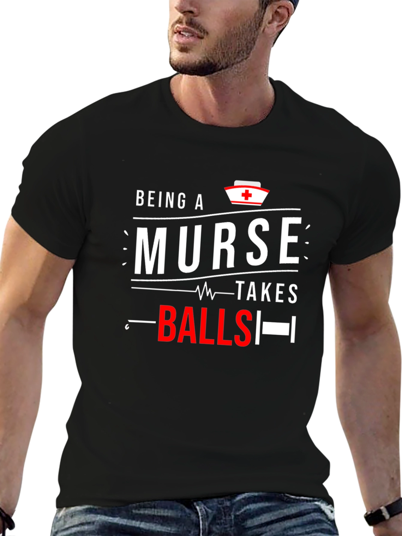 Black Being A Nurse Takes Balls Graphic Tee view 6