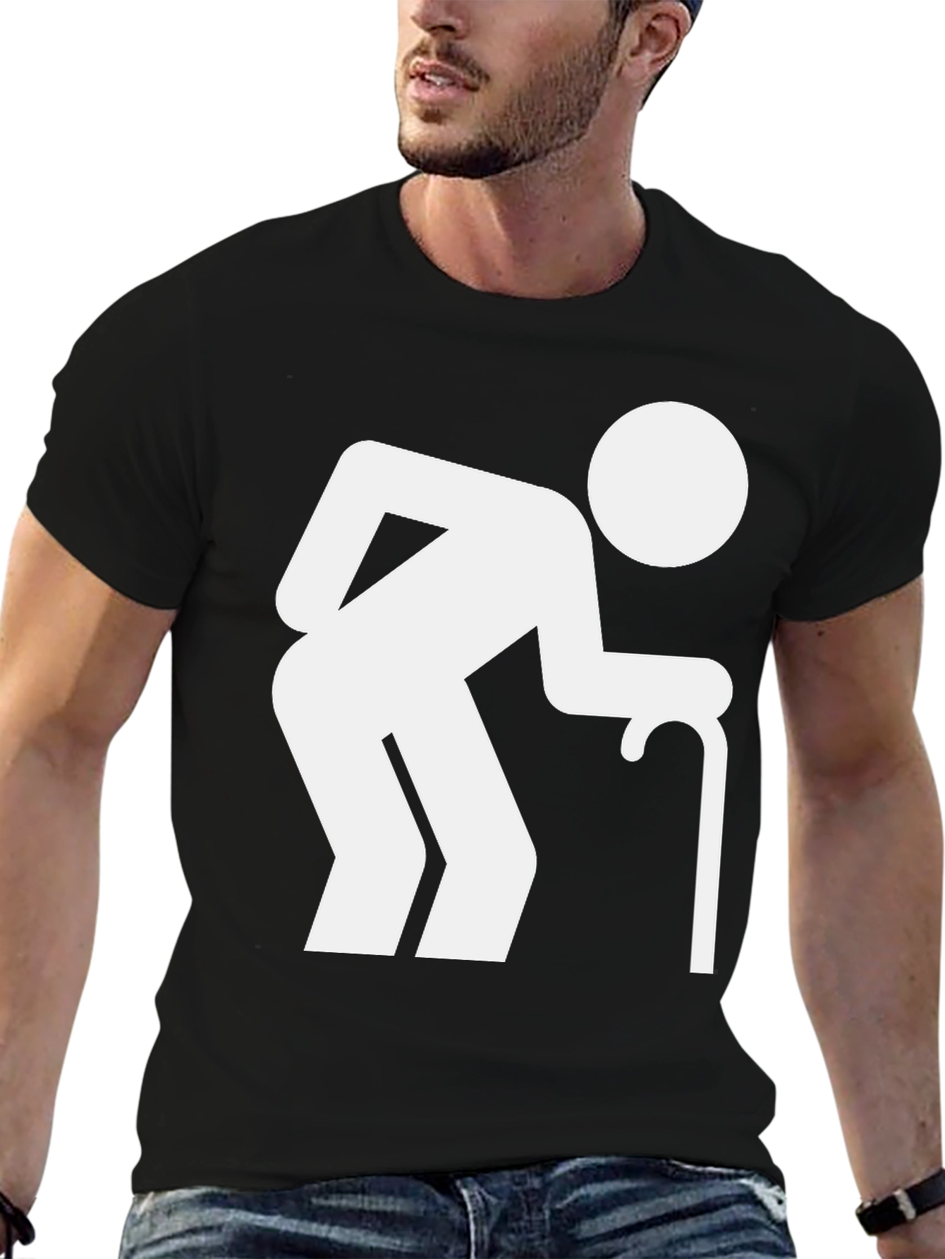 Black Funny Old Man Stick Figure Black T-Shirt view 6