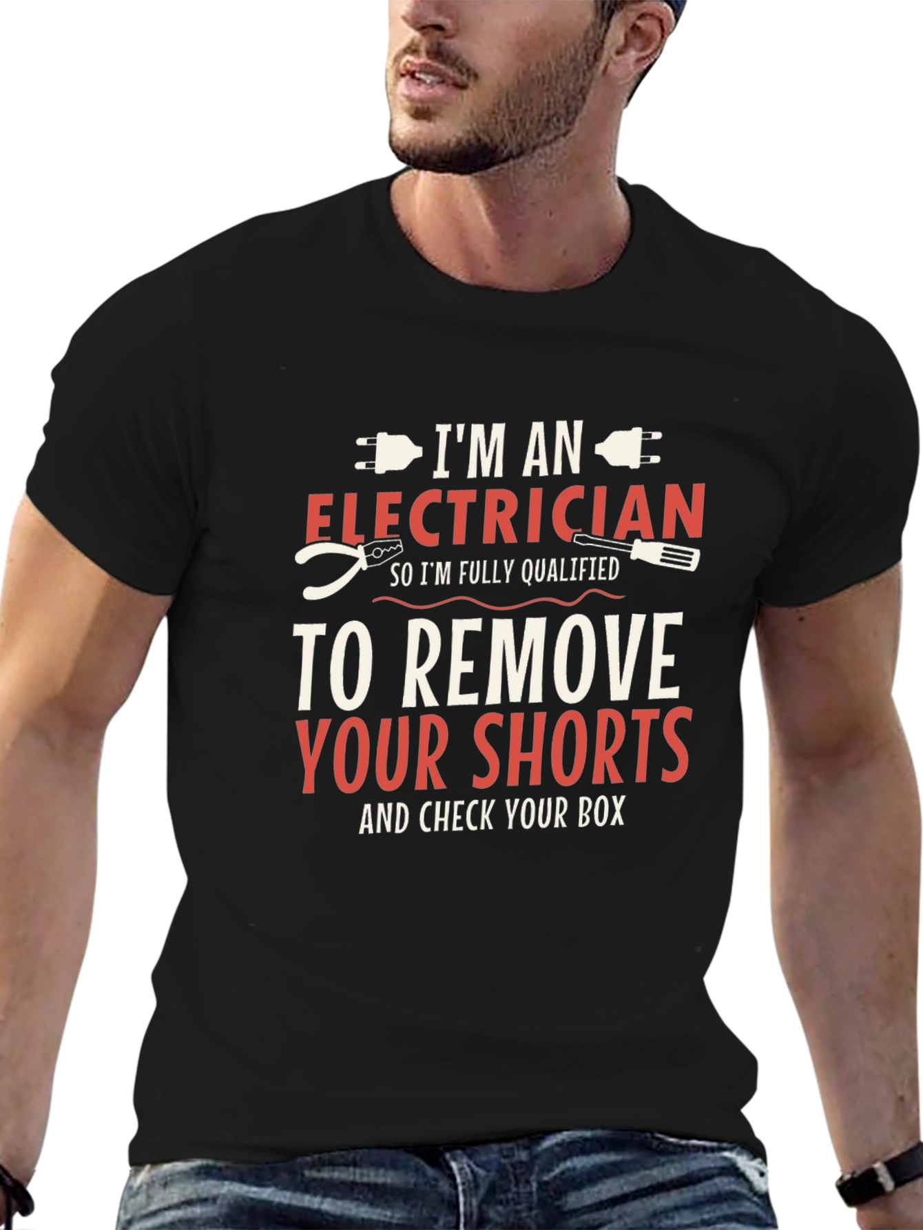 Black Electrician Humor T-Shirt: Remove Your Shorts & Check Your Box view 6