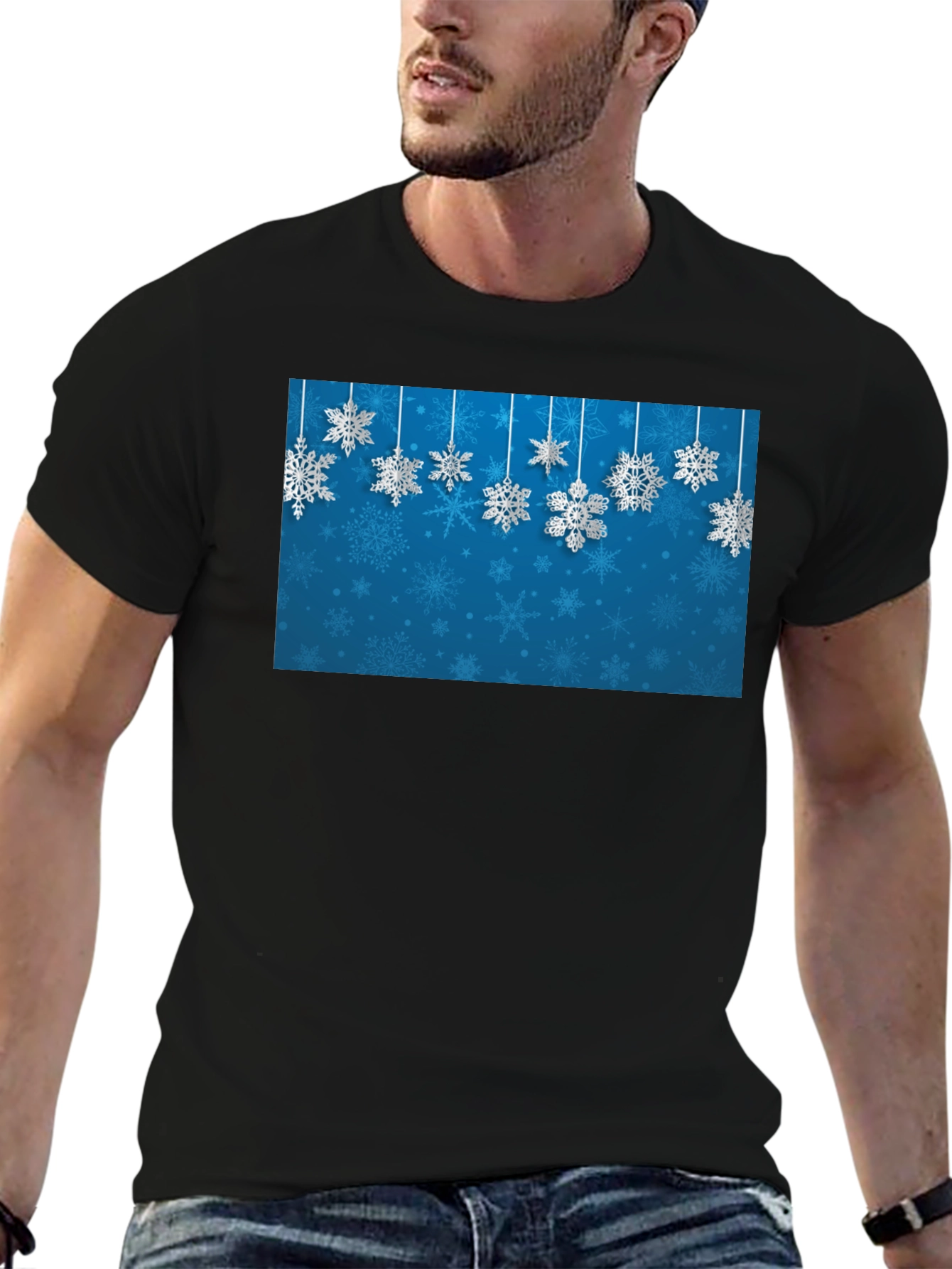 Black Snowflake Graphic Print Crew Neck T-Shirt view 6