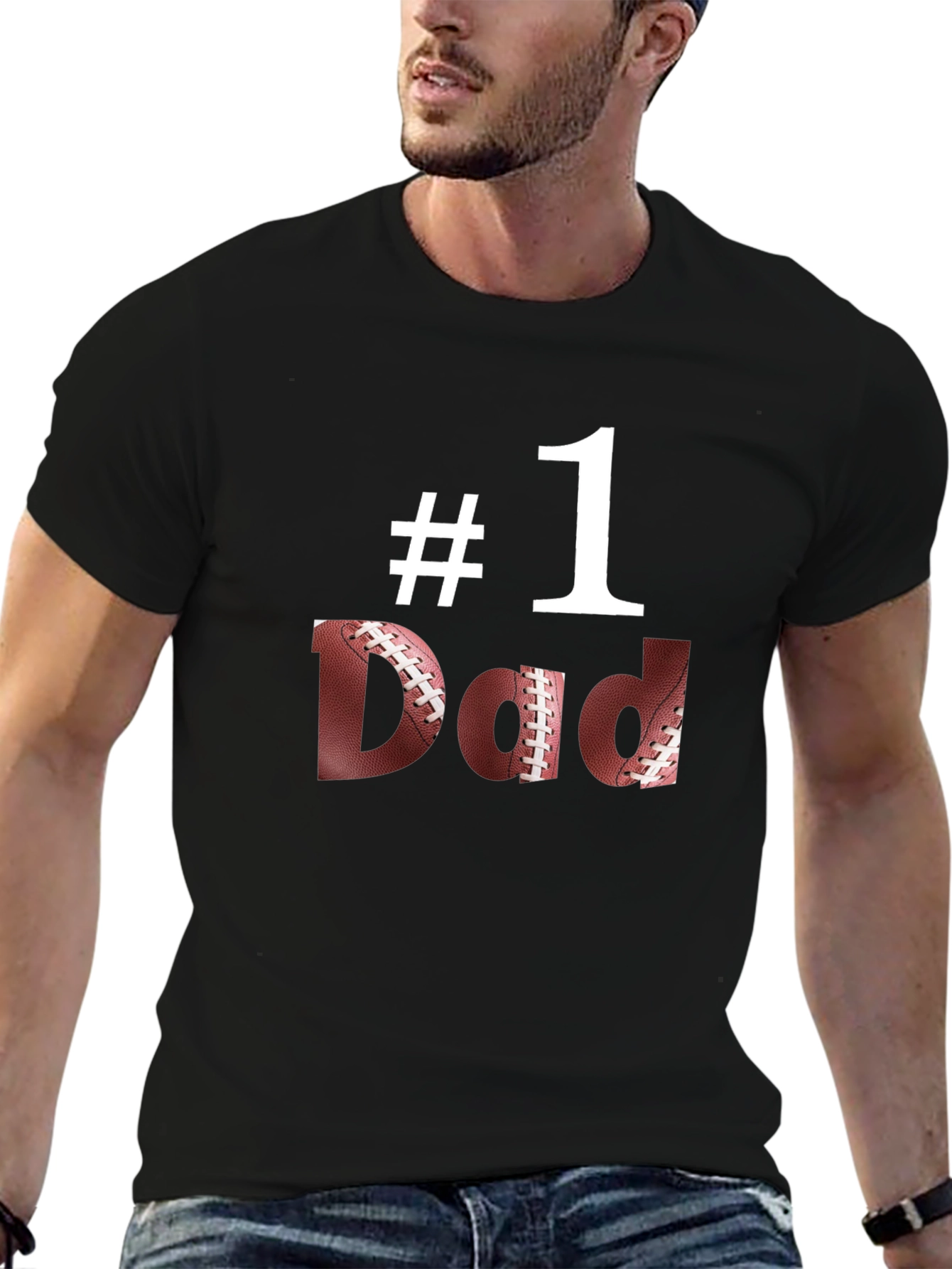 Black #1 Dad Football T-Shirt - Father's Day Gift view 6