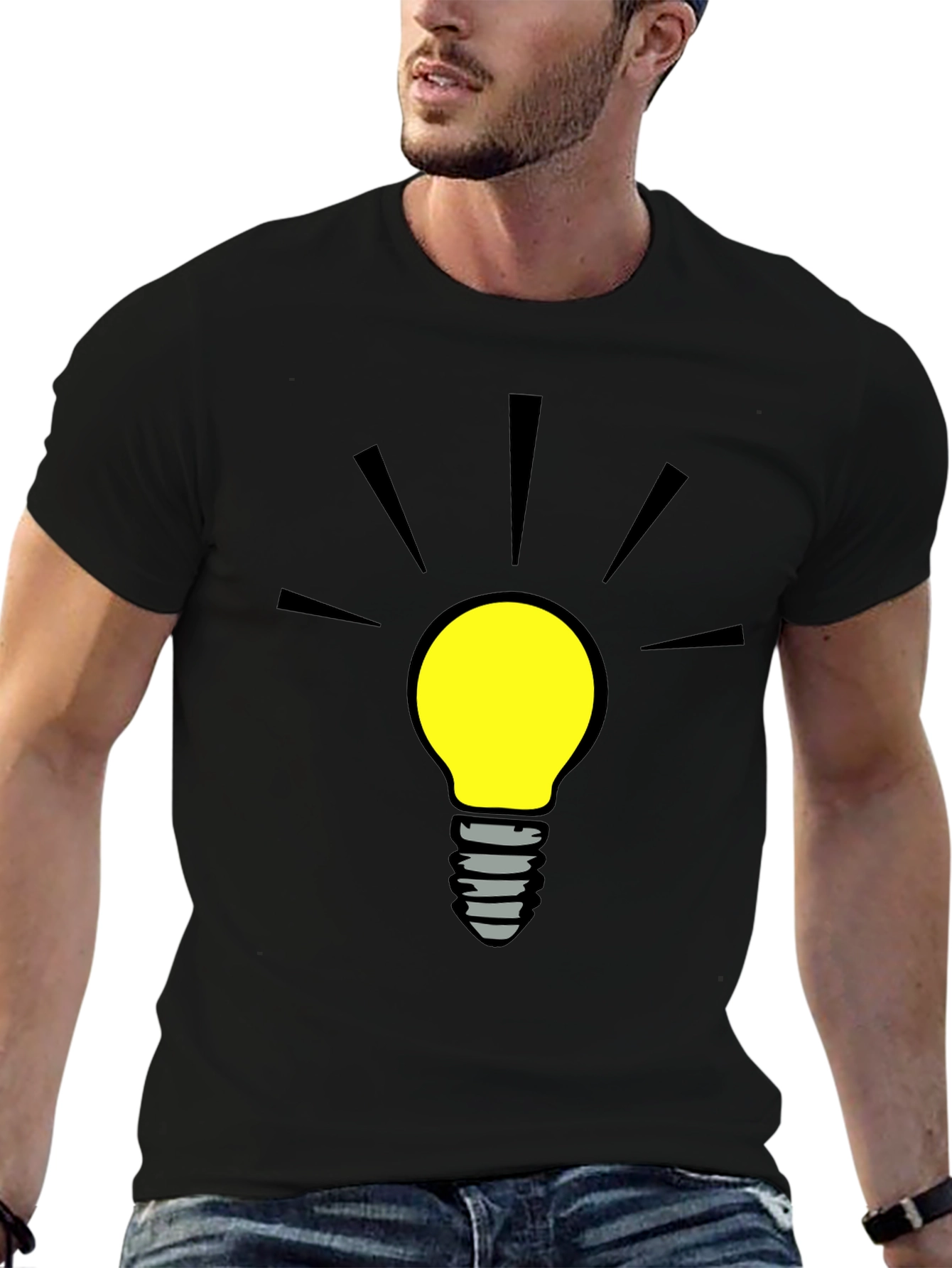 Black Bright Idea Graphic Tee - Black Cotton T-Shirt view 6