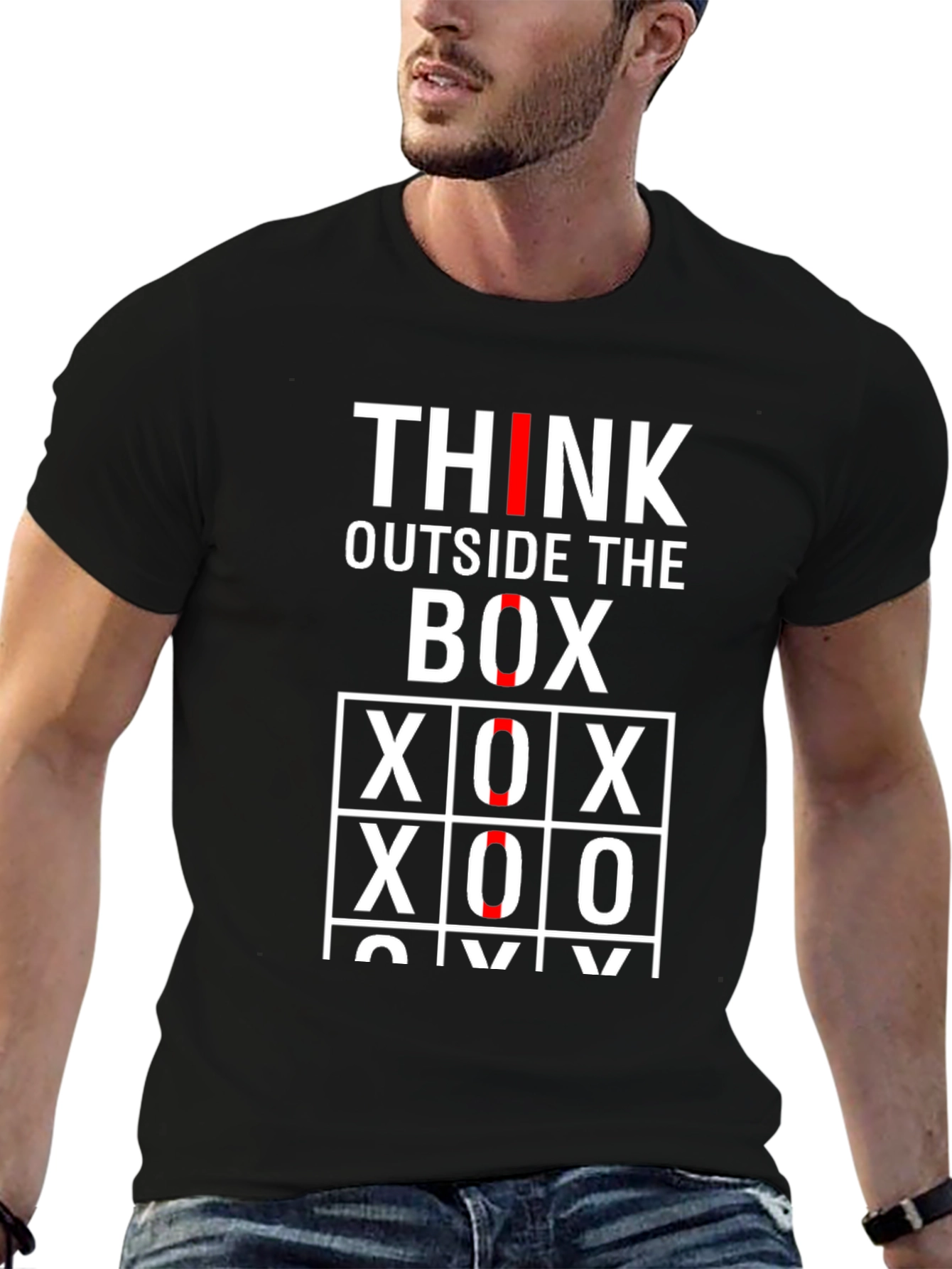 Black Think Outside the Box Tic-Tac-Toe Graphic Tee view 6