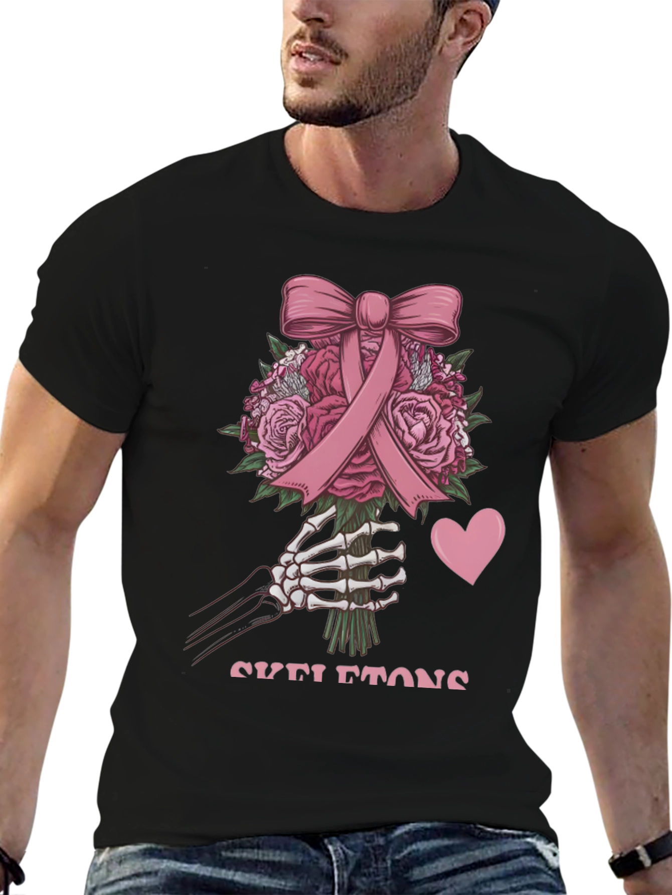 Black Skeleton Bouquet T-Shirt - Breast Cancer Awareness Tee view 6