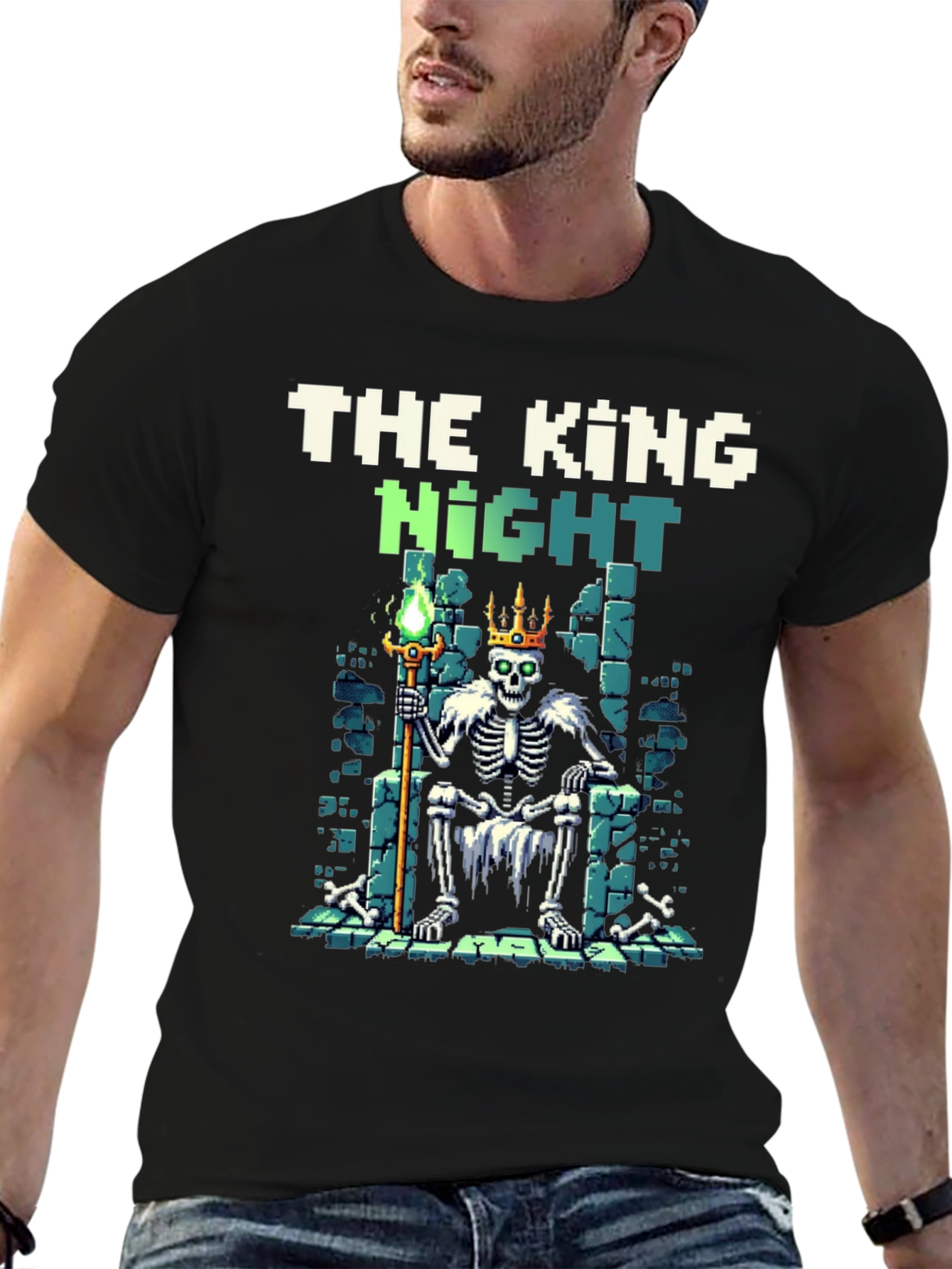 Black King Knight Pixel Art T-Shirt view 6