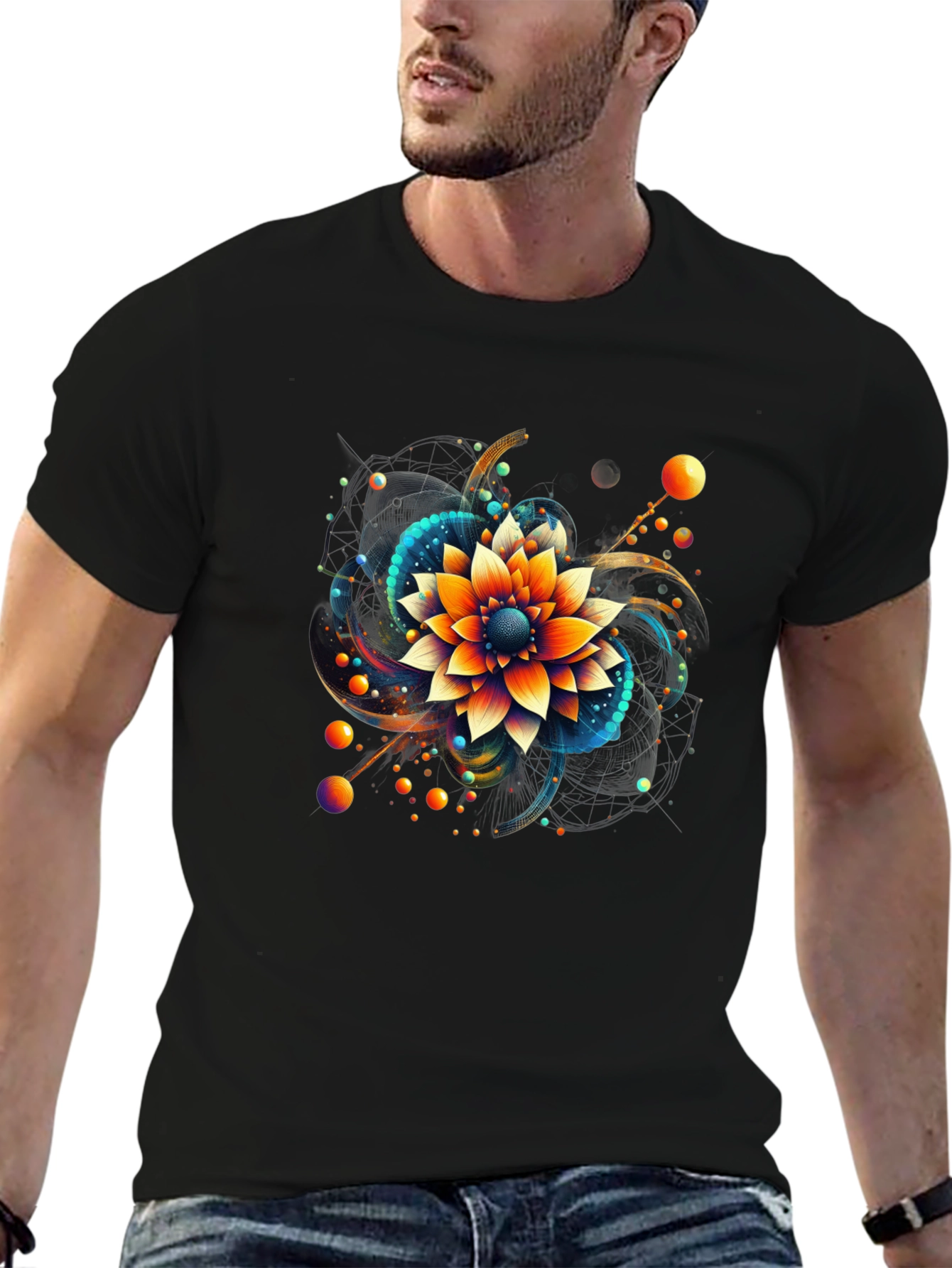 Black Abstract Floral Graphic Print Black T-Shirt view 6