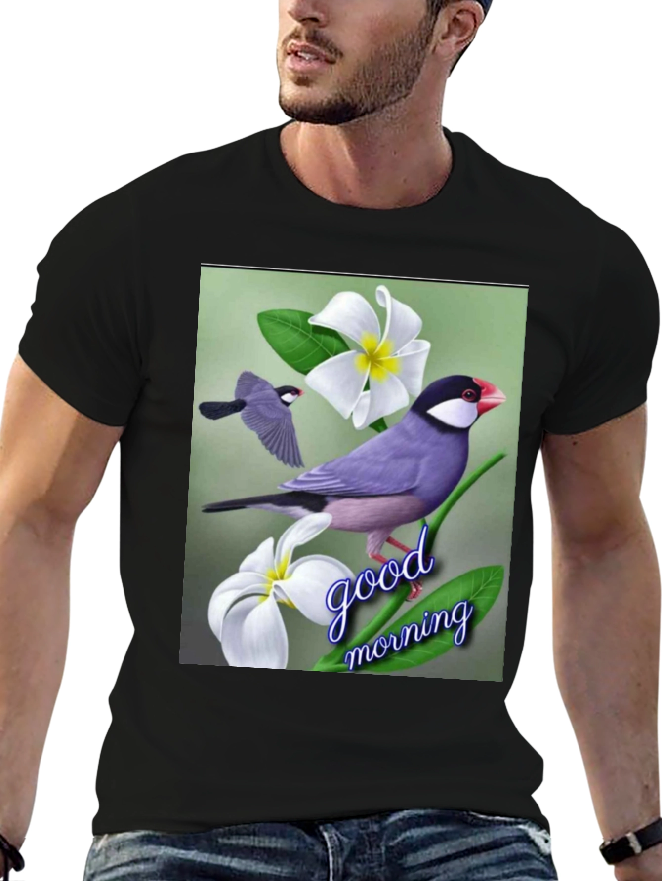 Black Bird & Floral Graphic Tee - Good Morning view 6