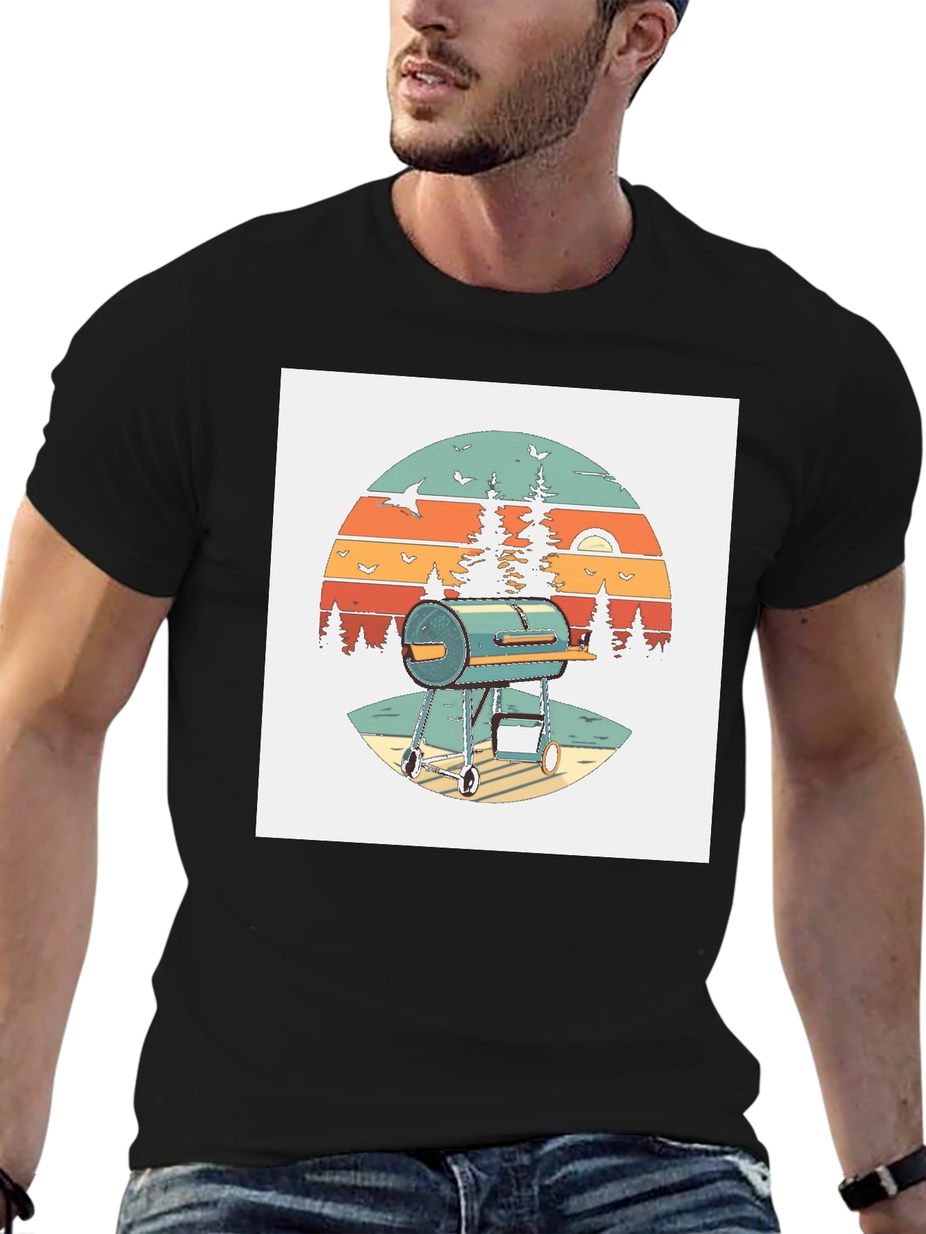 Black Retro BBQ Grill T-Shirt view 6