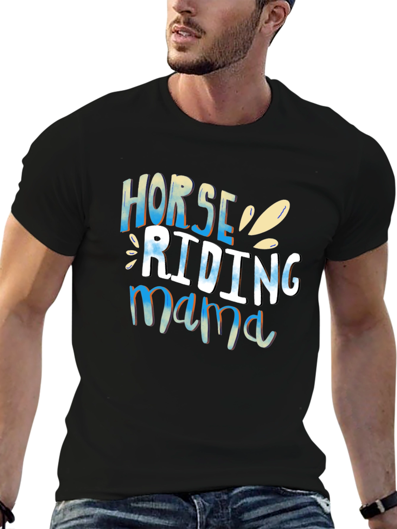 Black Horse Riding Mama Black T-Shirt view 6