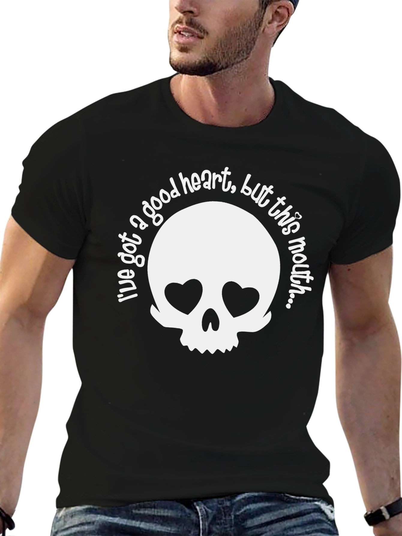 Black Heart Eyed Skull Graphic Tee - Good Heart, Bad Mouth! view 6
