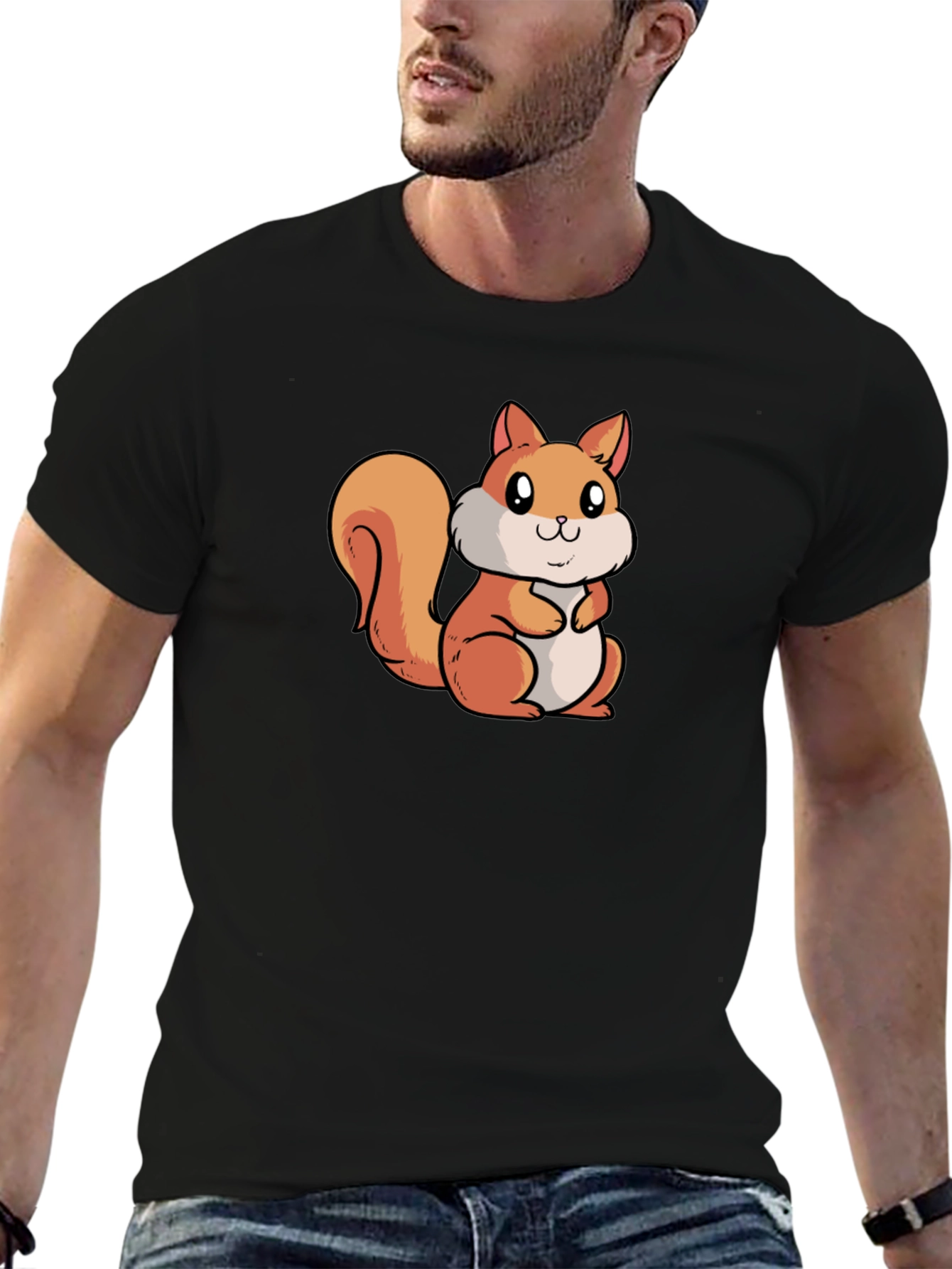 Black Cute Squirrel Graphic Tee - Black view 6