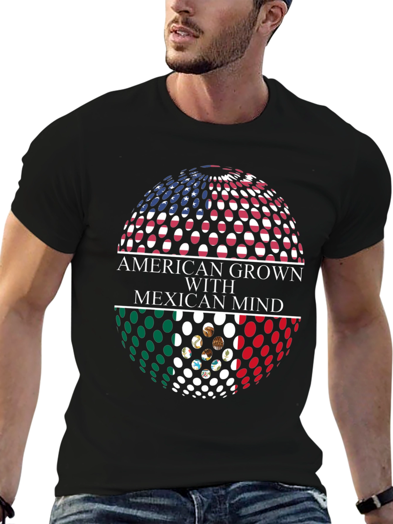 Black American Grown with Mexican Mind Graphic T-Shirt view 6