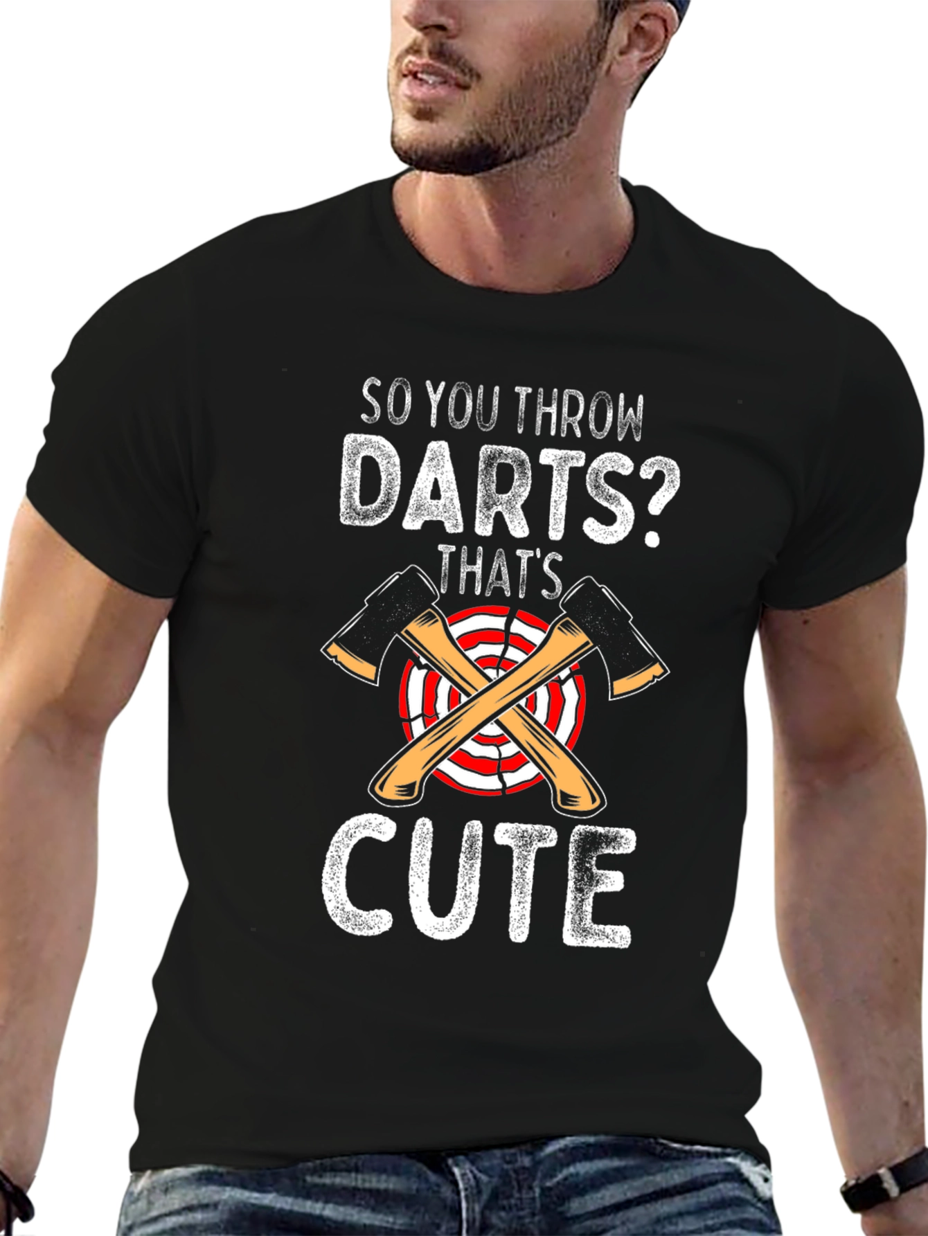 Black So You Throw Darts? Cute Axe Throwing T-Shirt view 6