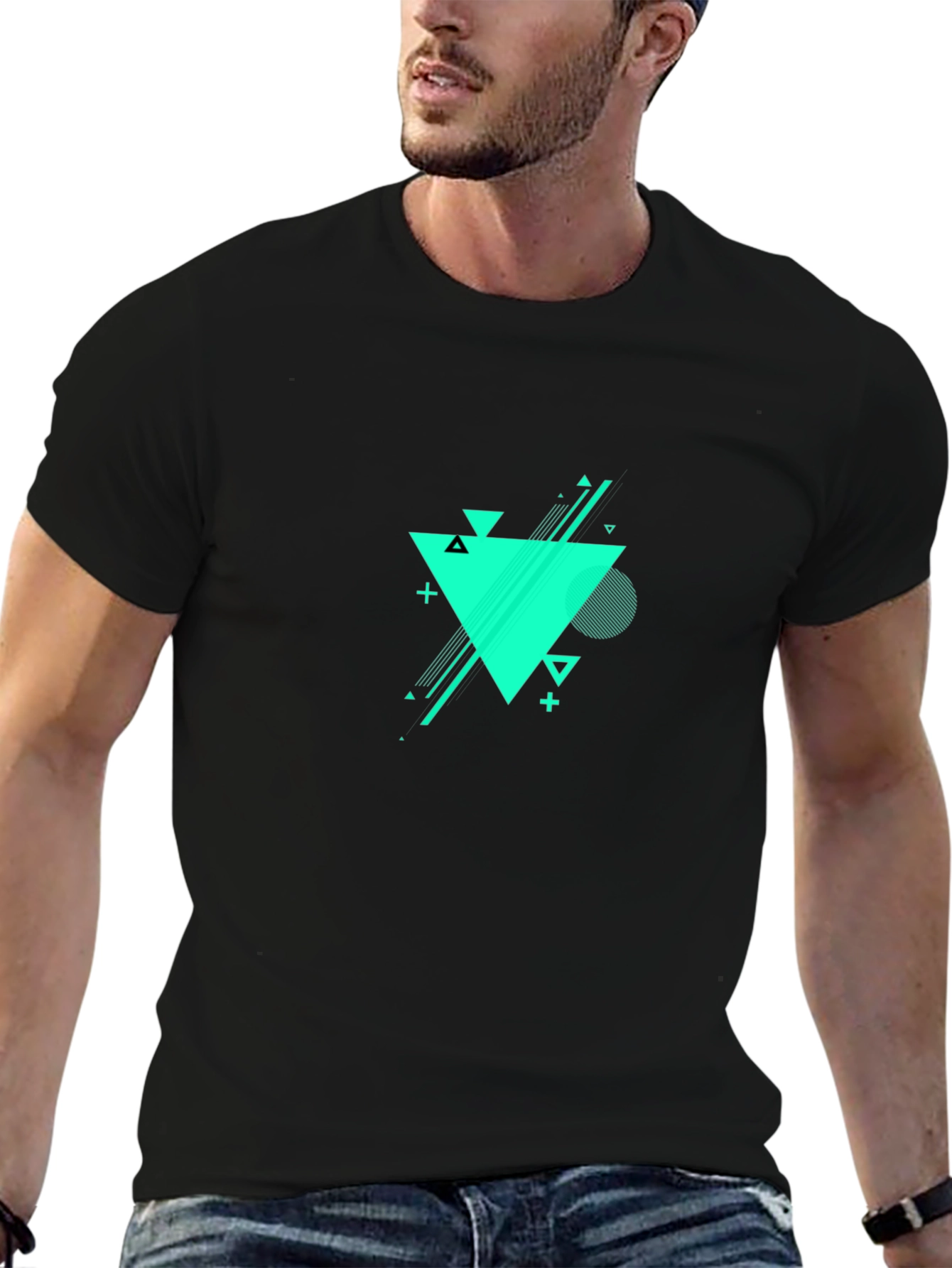 Black Abstract Geometric Triangle Tee view 6