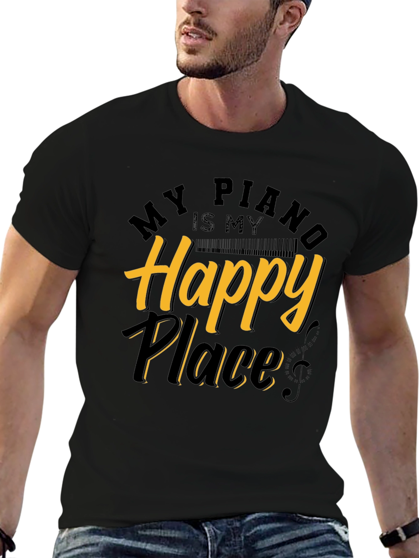 Black My Piano is My Happy Place Graphic Tee view 6