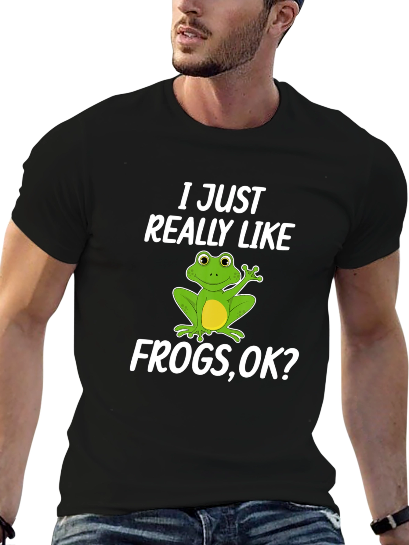Black Funny Frog Lover T-Shirt - I Just Really Like Frogs, OK? view 6