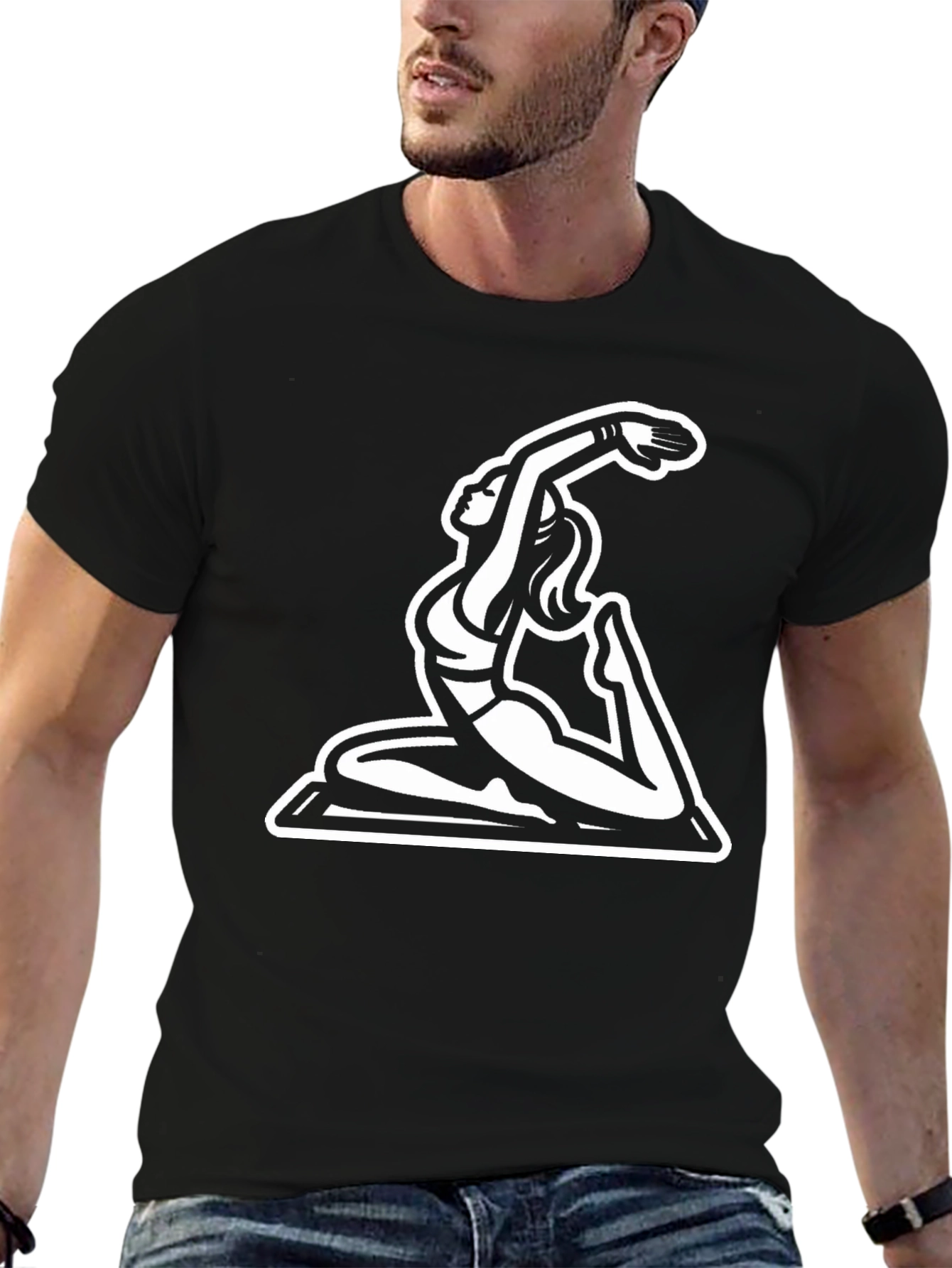 Black Yoga Pose Graphic Tee - Black Cotton Blend view 6