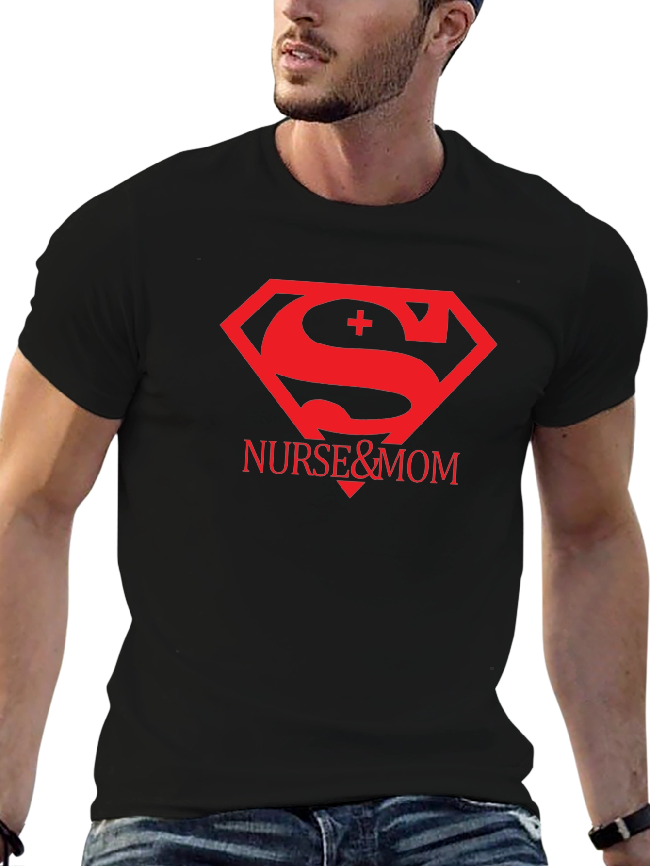 Black Nurse & Mom Superhero T-Shirt view 6