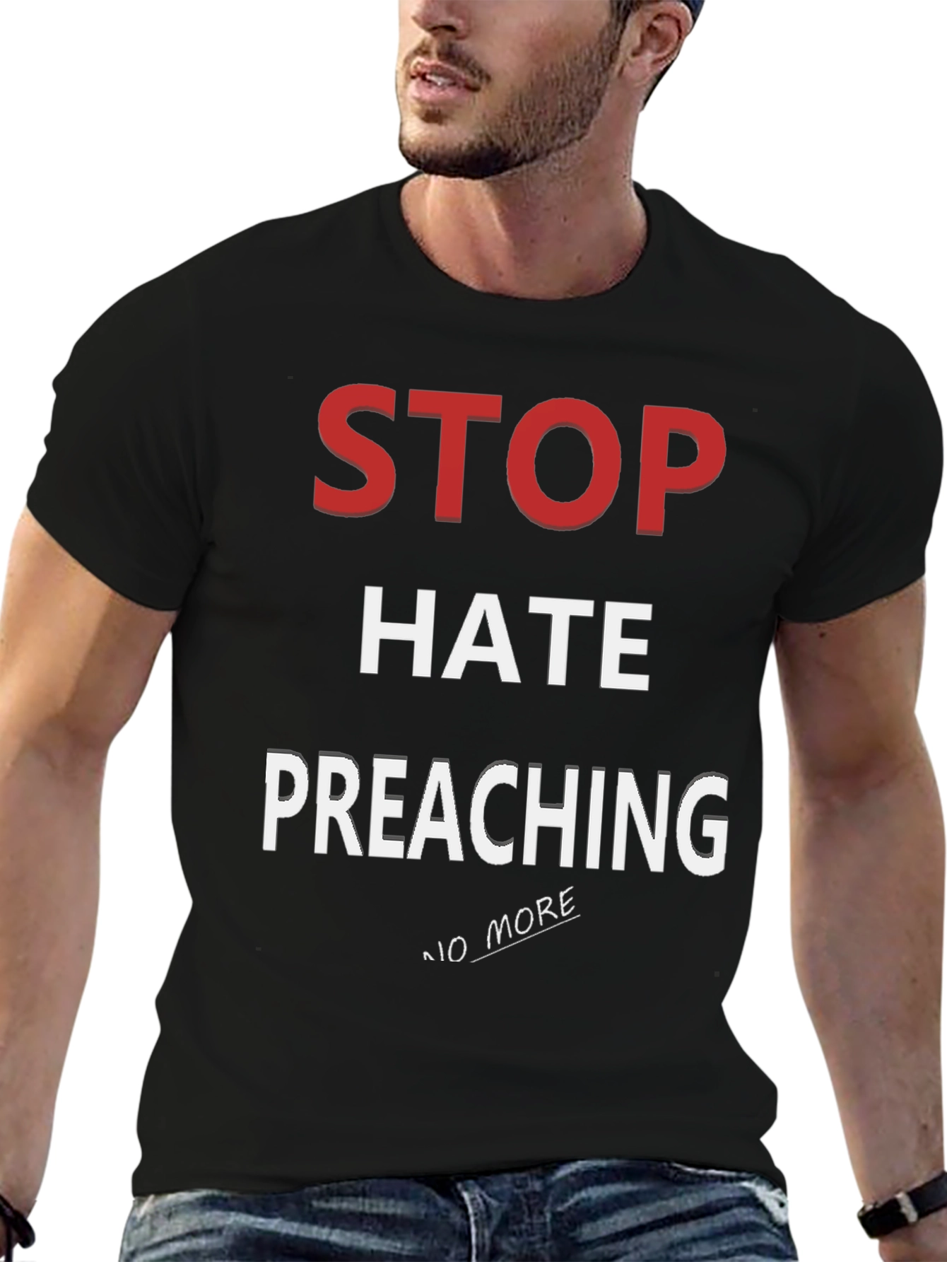 Black Stop Hate Preaching Graphic T-Shirt view 6