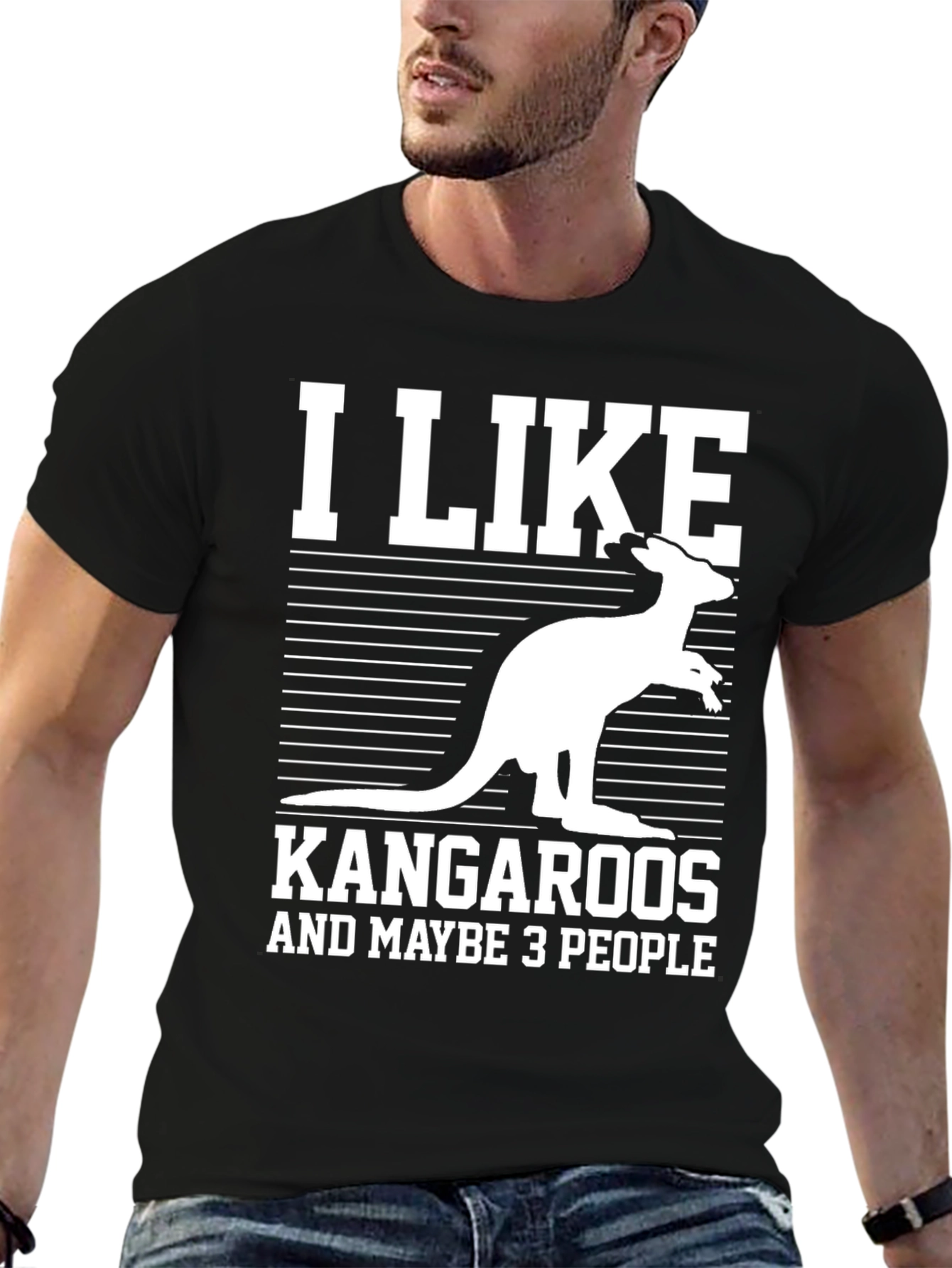 Black I Like Kangaroos and Maybe 3 People T-Shirt view 6