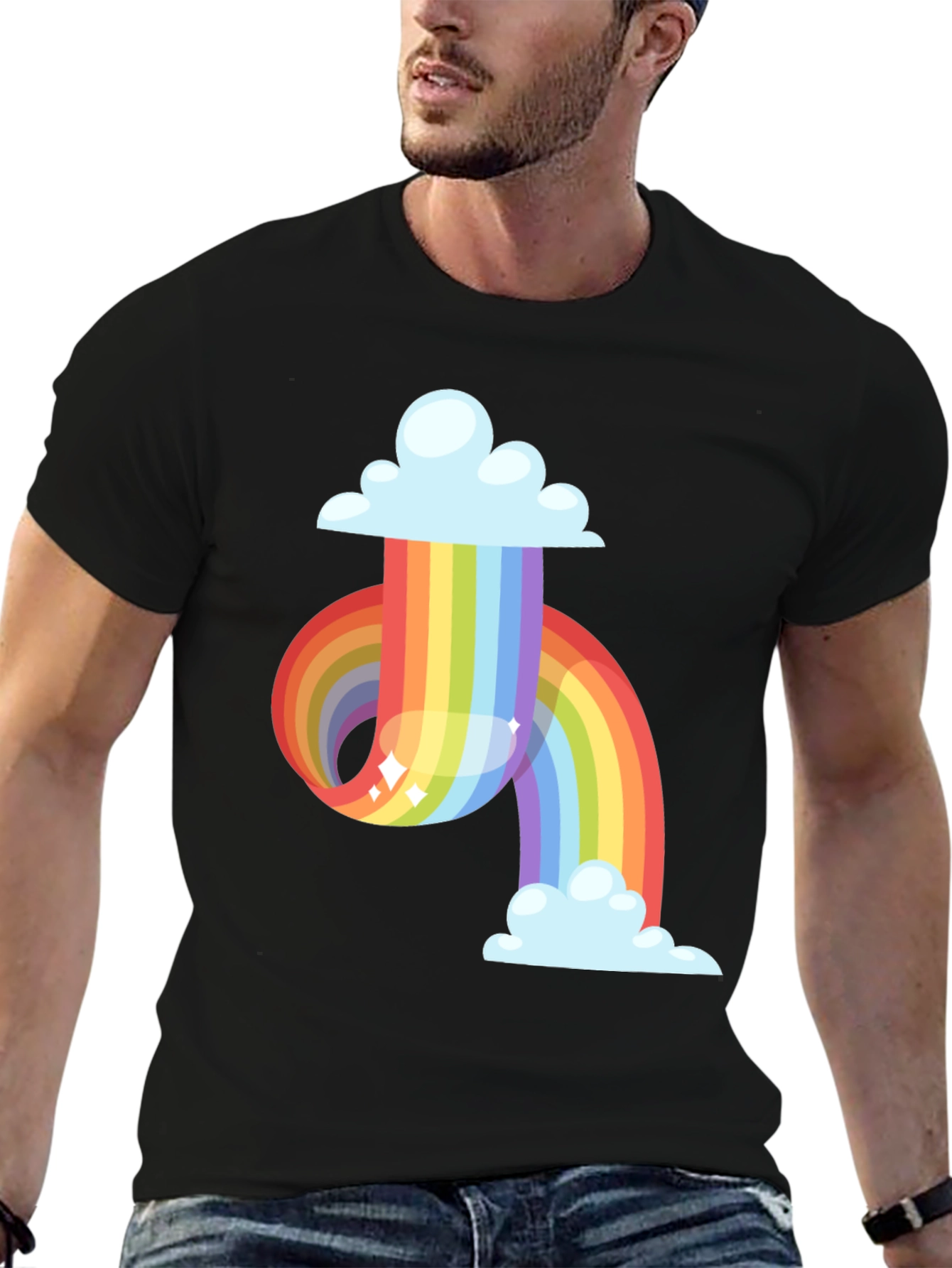 Black Rainbow Cloud Graphic Tee - Soft Cotton Blend view 6
