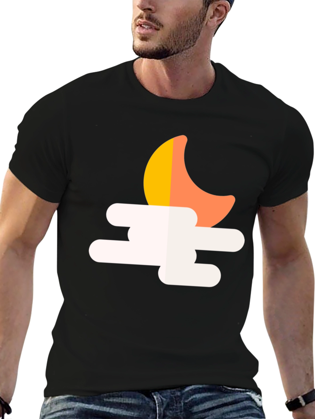 Black Night Sky T-Shirt: Moon & Clouds Graphic Tee view 6