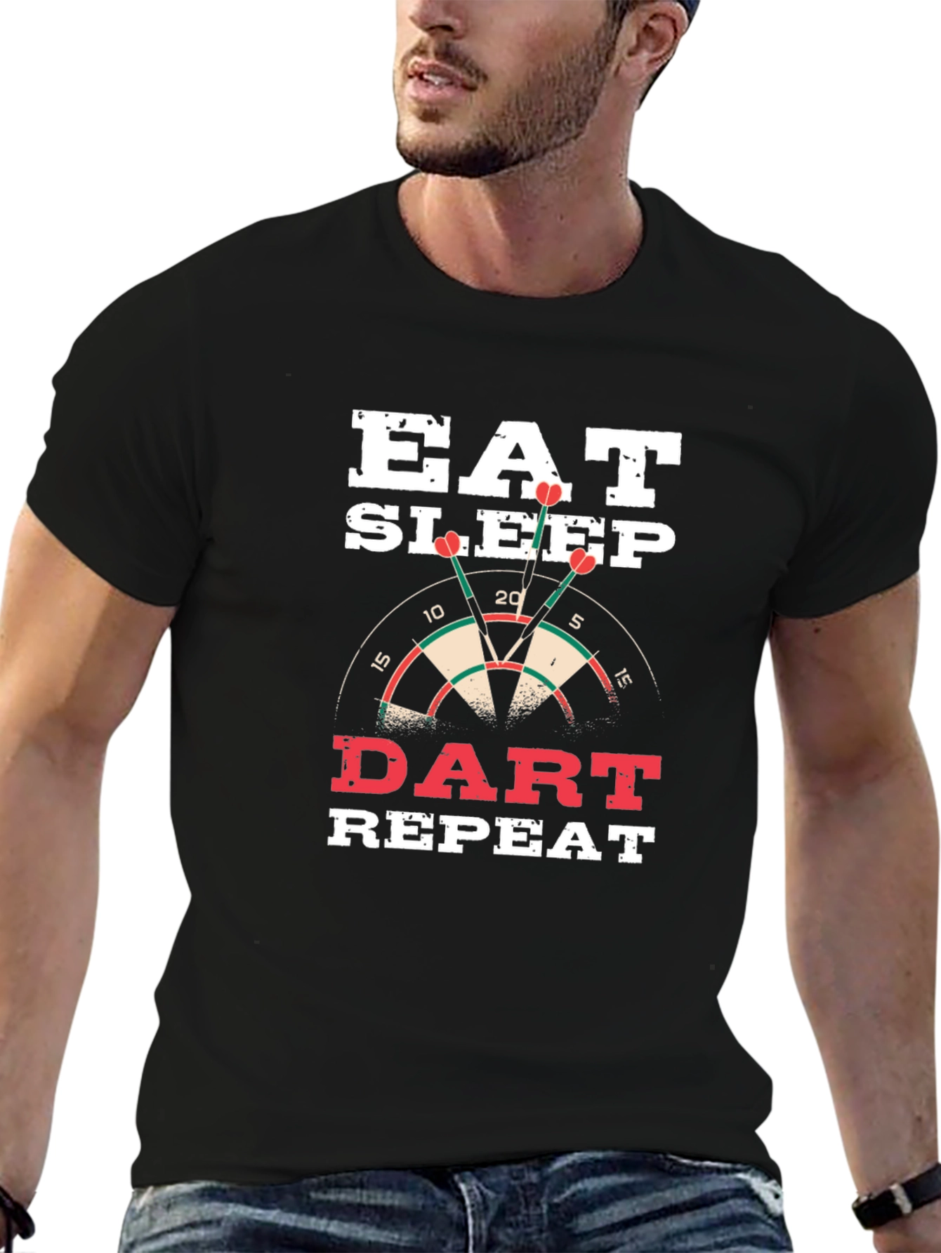 Black Eat Sleep Dart Repeat Black T-Shirt view 6