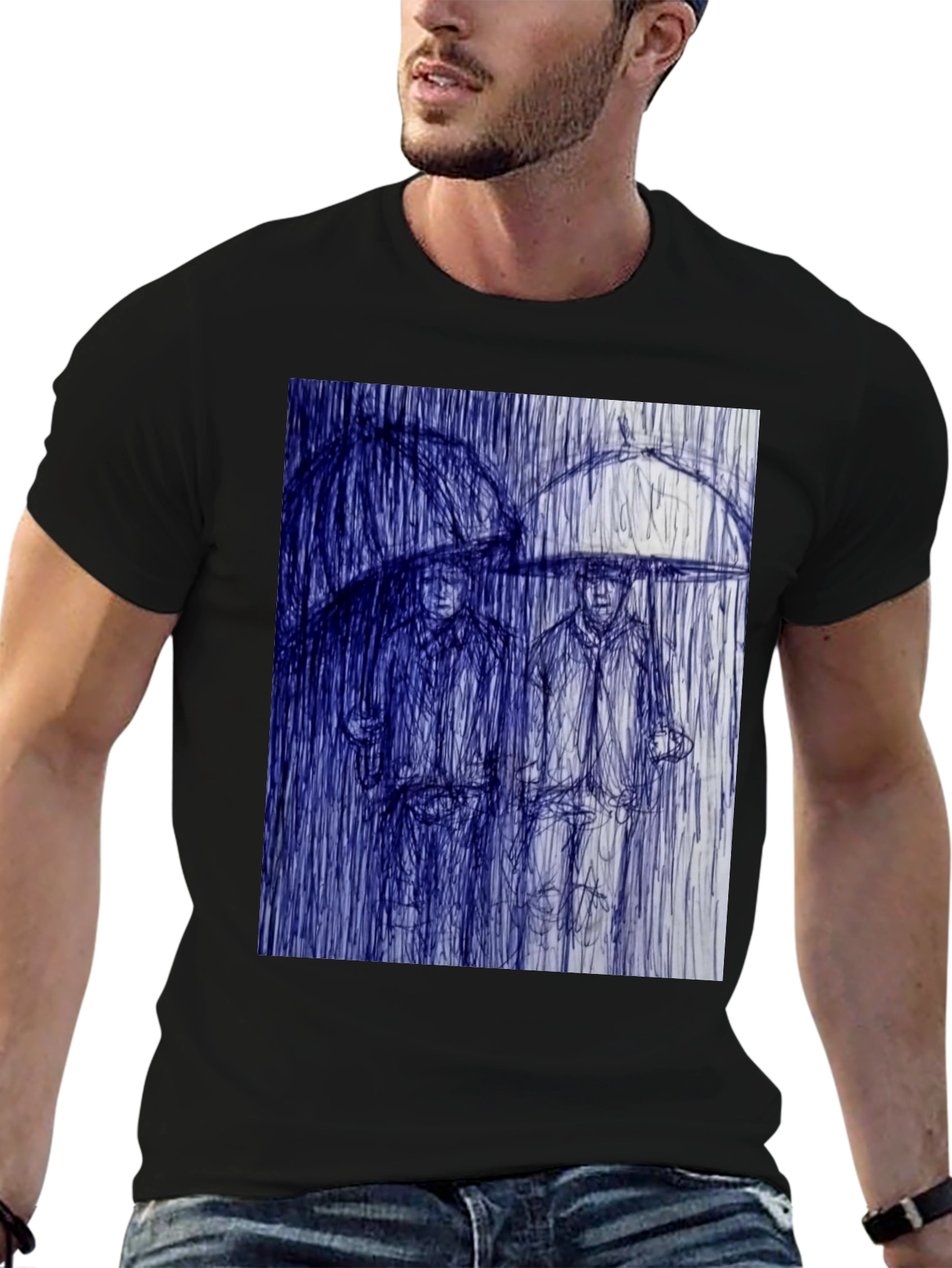 Black Rainy Day Sketch Graphic Tee view 6