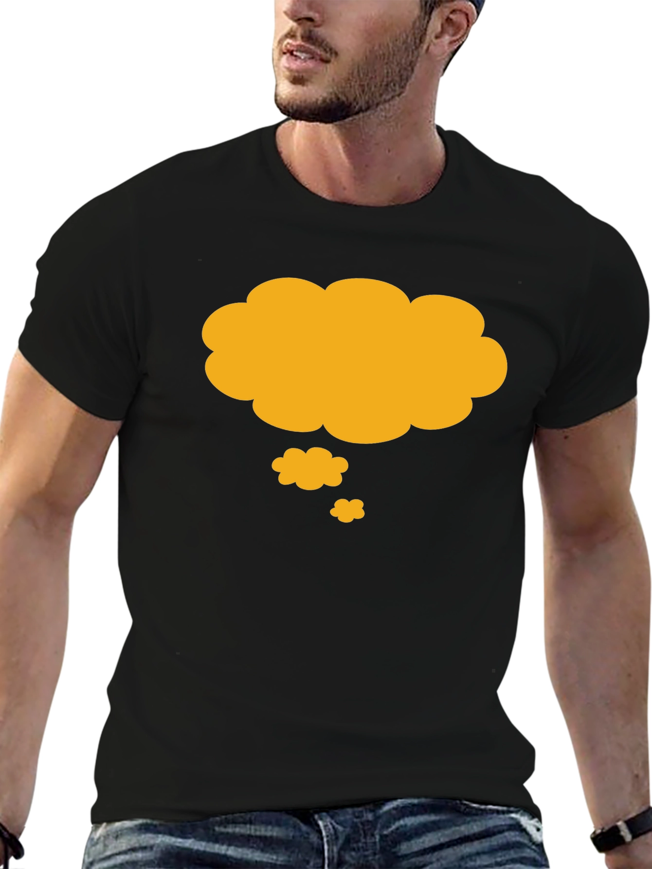Black Thinking Cloud T-Shirt - Black, Casual Cotton Tee view 6