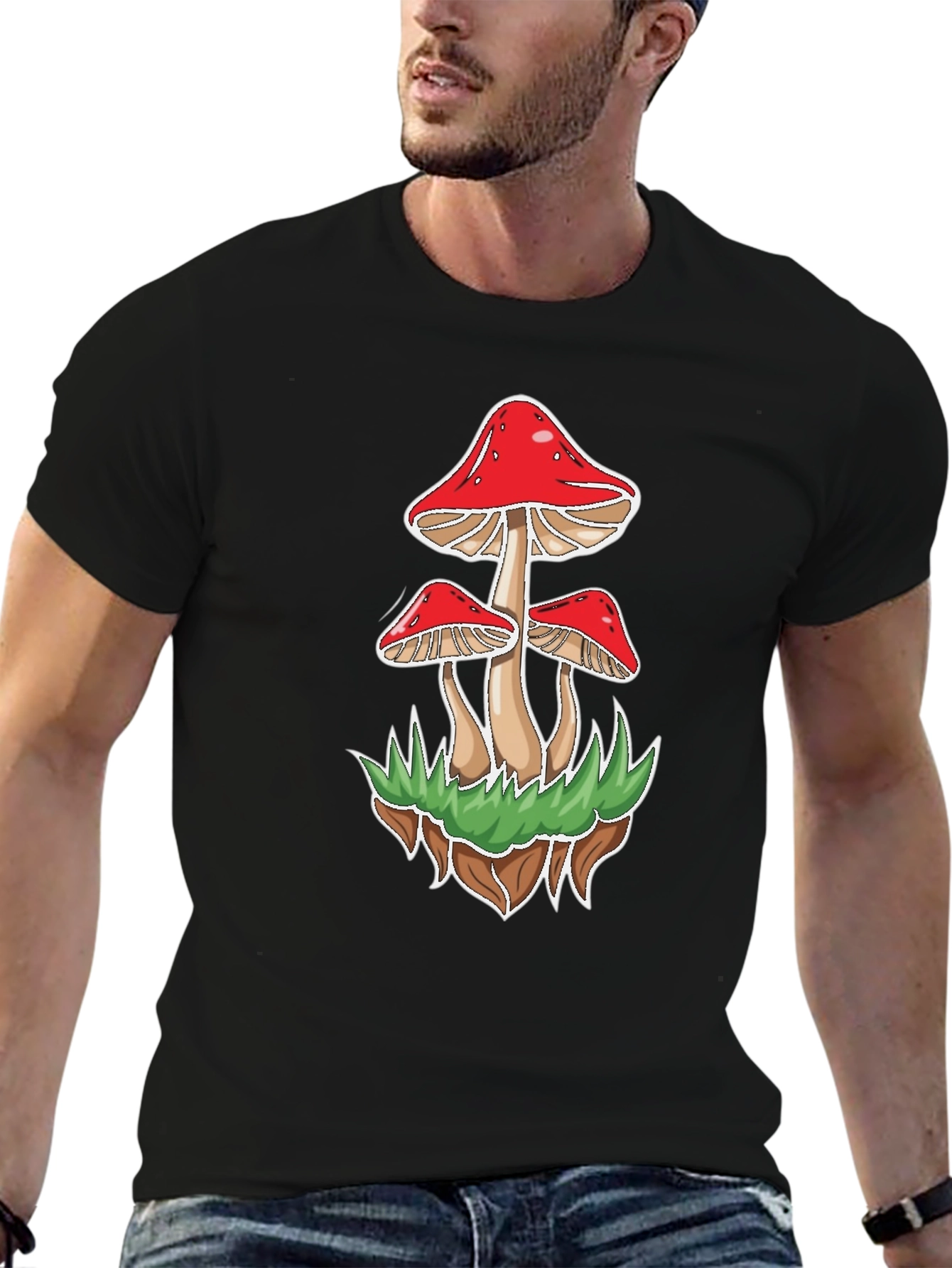 Black Mushroom Graphic Tee - Black Cotton Blend view 6