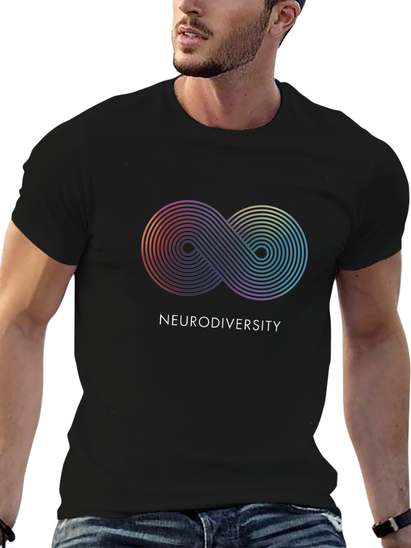 Black Neurodiversity Infinity Symbol Black T-Shirt view 6