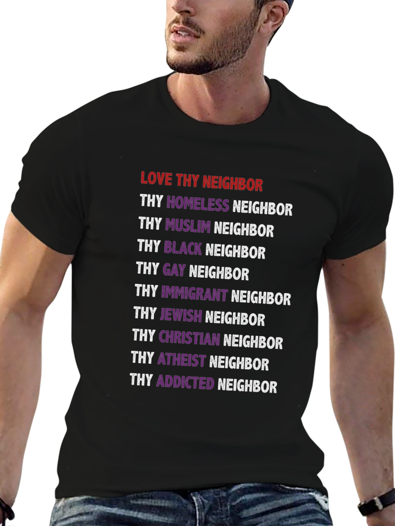 Love Thy Neighbor Graphic Tee - Black Unisex T-Shirt - 6