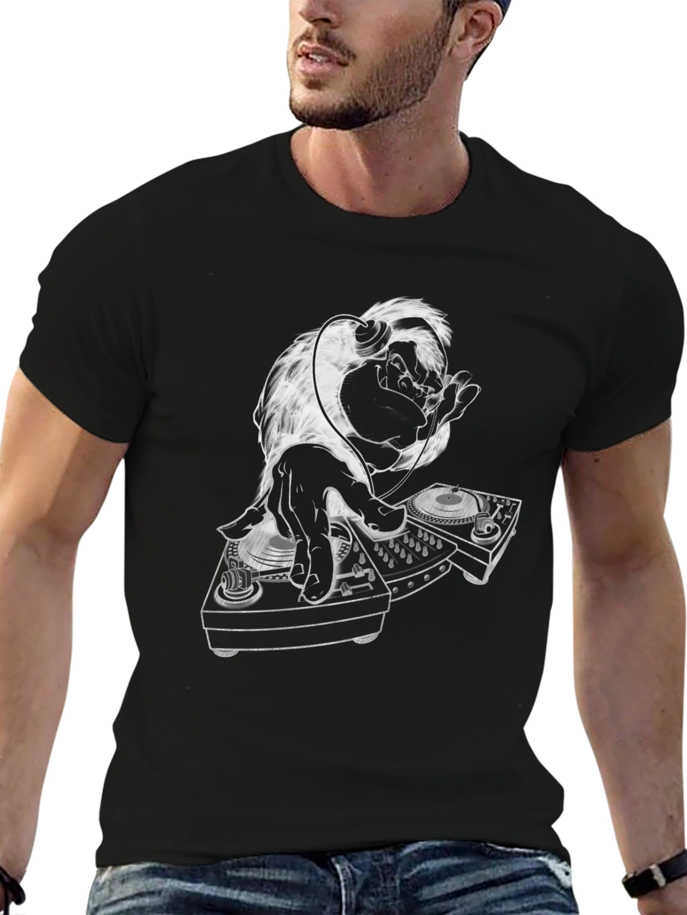 Black DJ Monkey Graphic Tee - Cool Black T-Shirt view 6