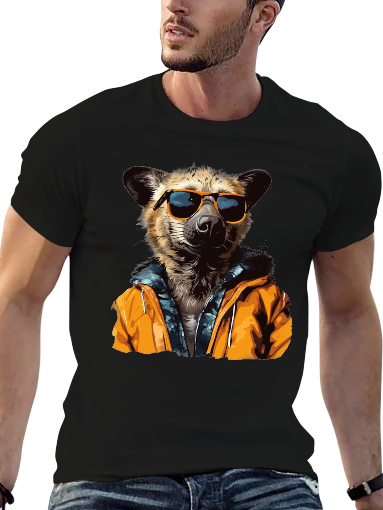 Black Cool Hyena Graphic Tee - Trendy Animal T-Shirt view 6
