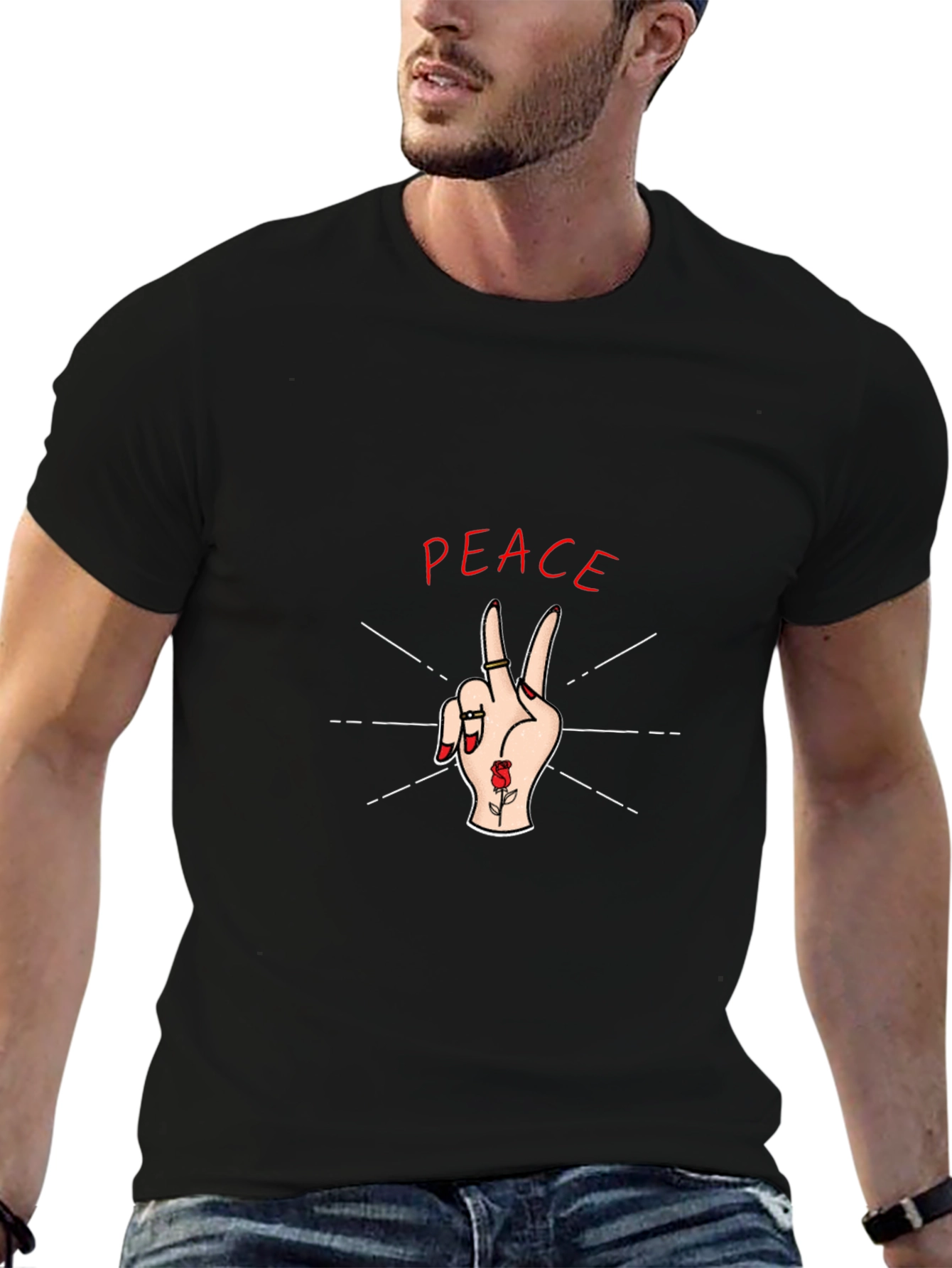 Black Peace Sign Graphic Black T-Shirt view 6