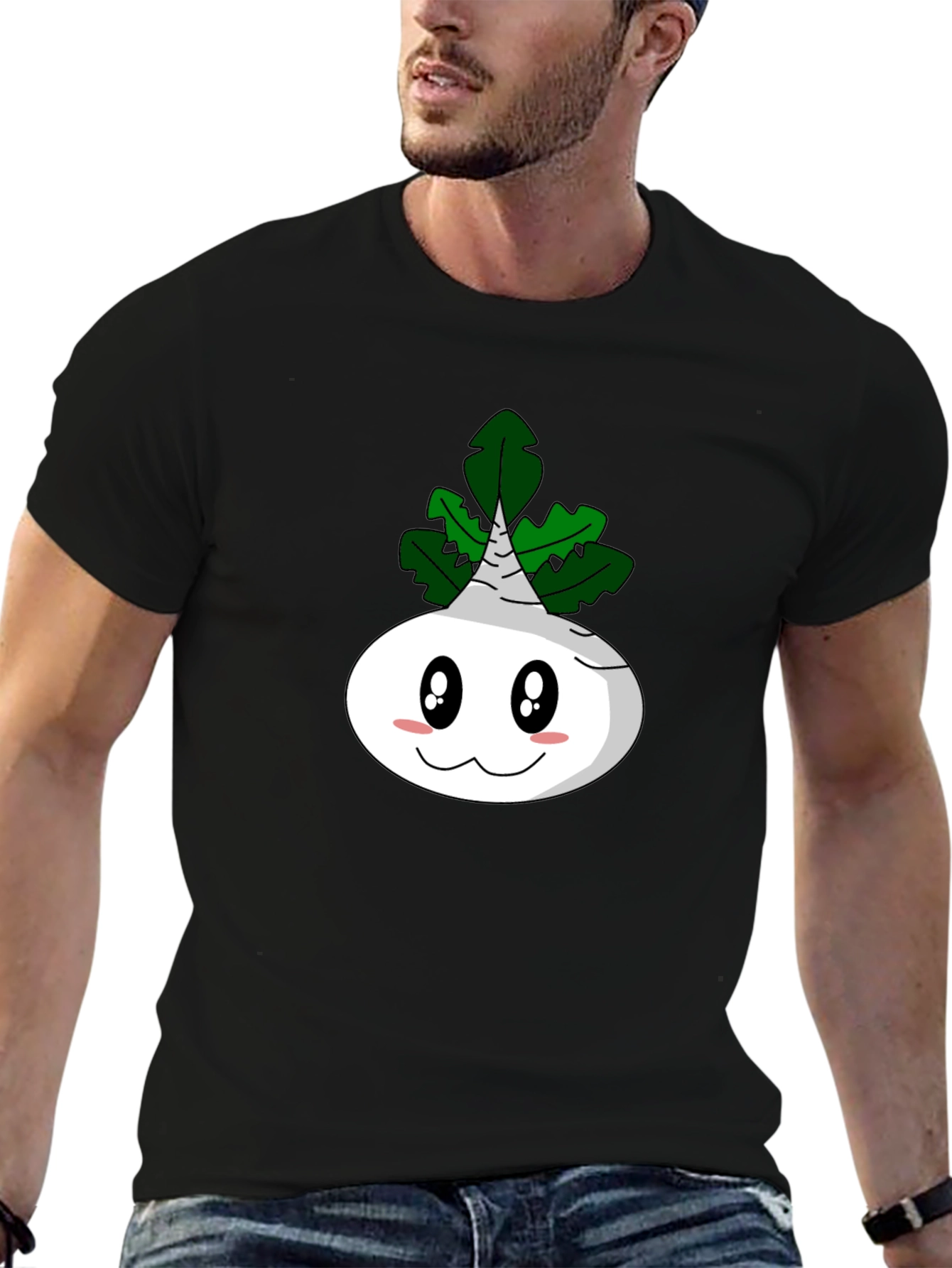 Black Cartoon Turnip T-Shirt - Funny Vegetable Tee view 6