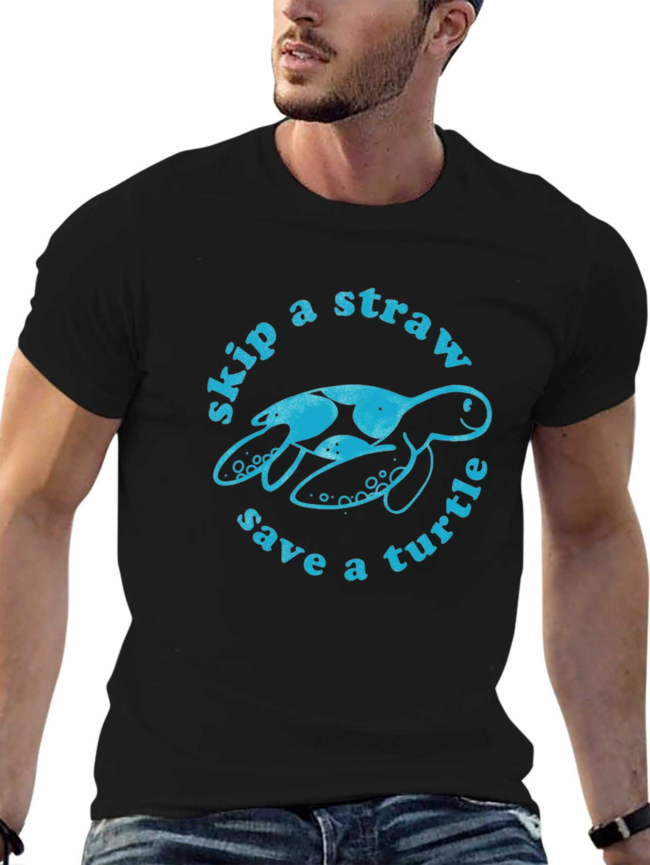 Black Skip a Straw Save a Turtle Graphic Tee - Black view 6