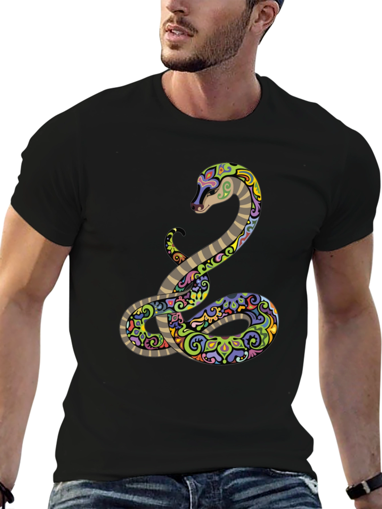 Black Cool Snake Graphic Tee - Black T-Shirt view 6