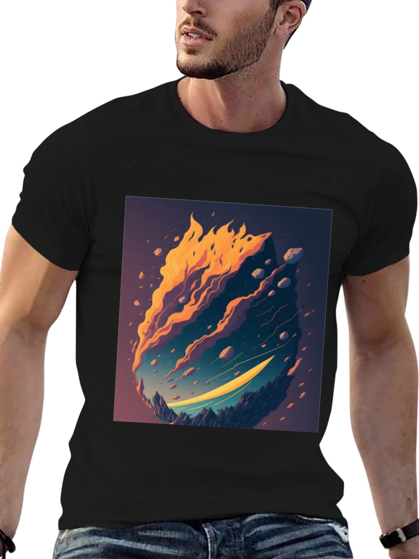 Black Fiery Landscape Graphic Tee - Unique Design view 6
