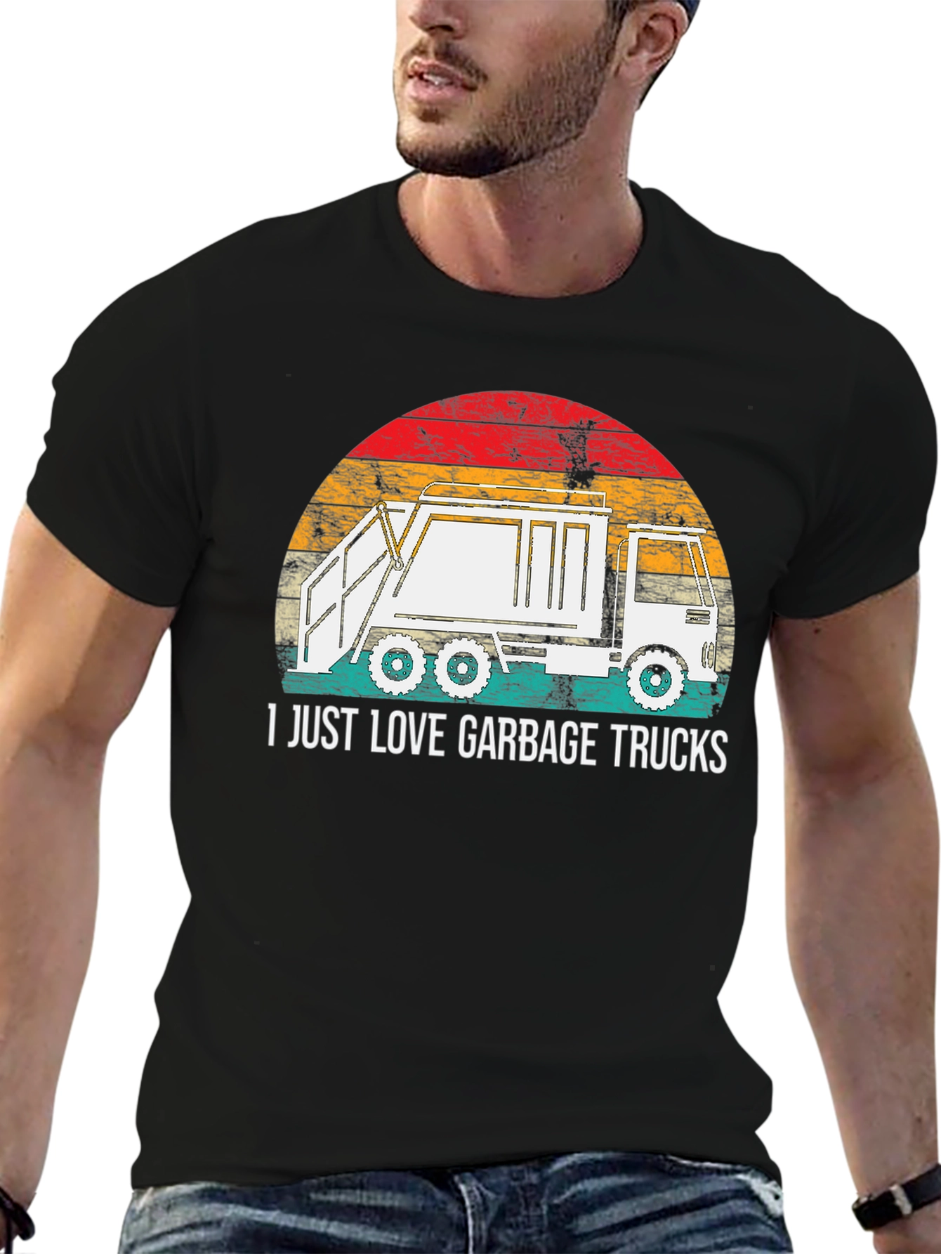 Black I Love Garbage Trucks Graphic Tee view 6