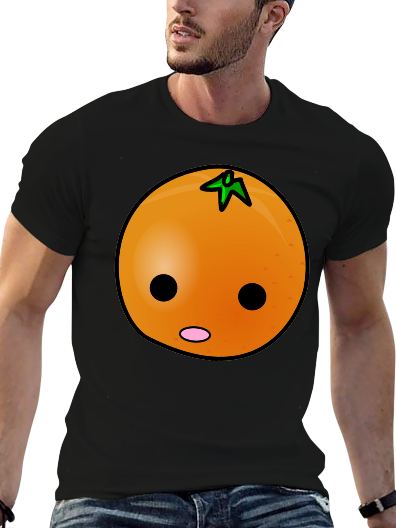 Black Funny Orange Cartoon Face Graphic Tee view 6