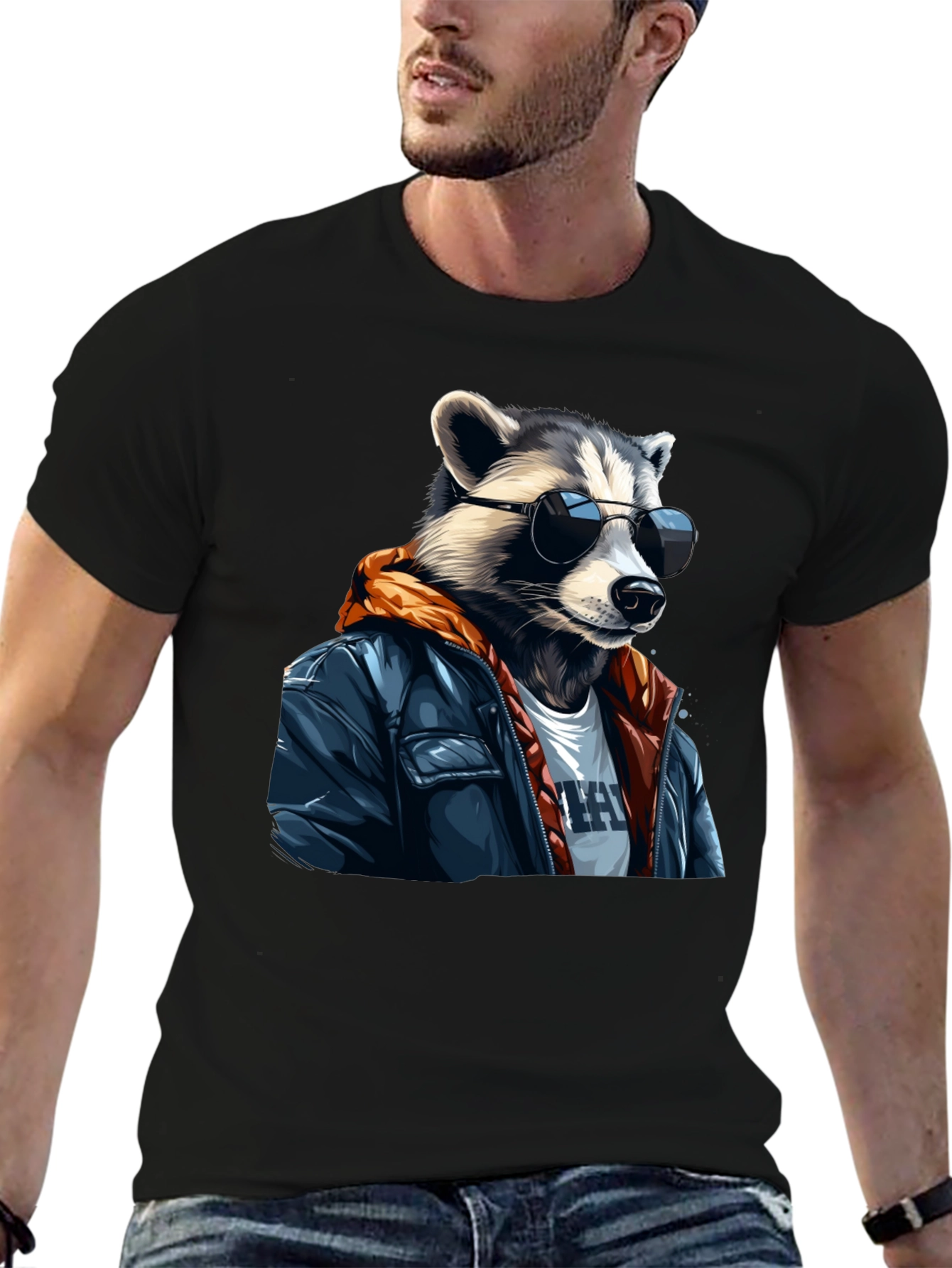 Black Cool Raccoon Graphic Tee - Black T-Shirt view 6