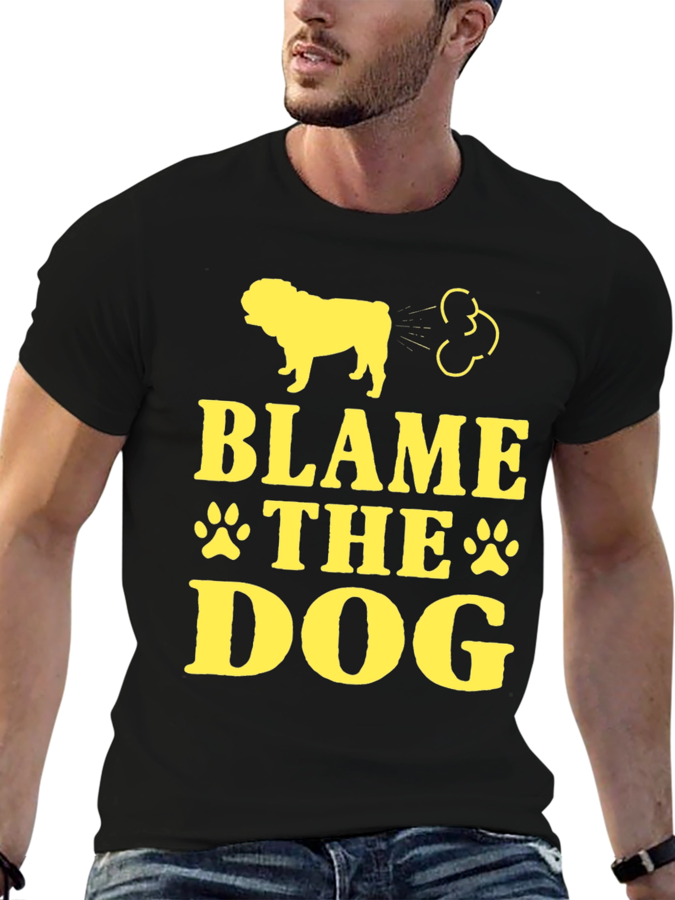Black Blame The Dog Funny T-Shirt view 6