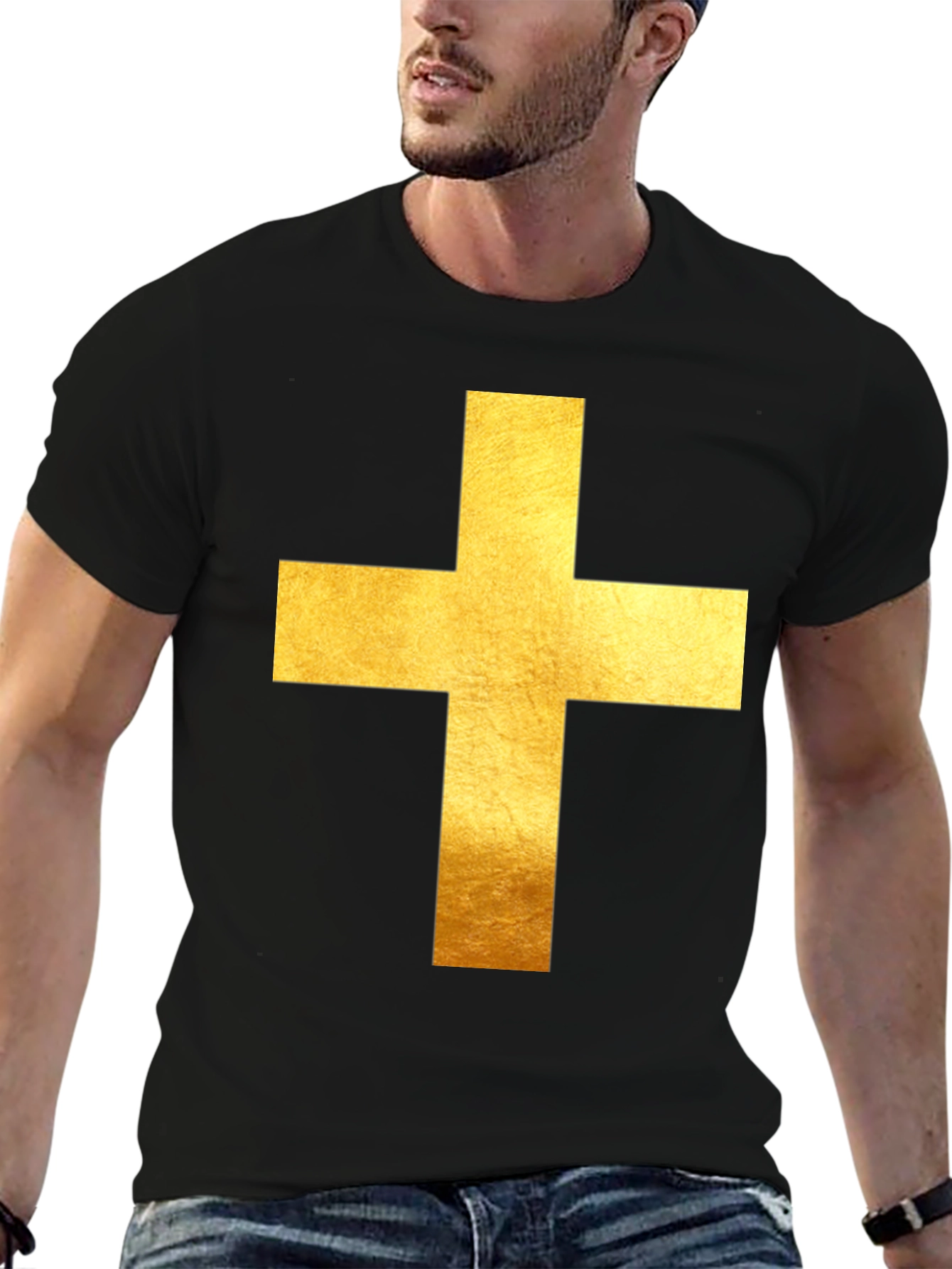 Black Gold Cross Graphic Black T-Shirt view 6